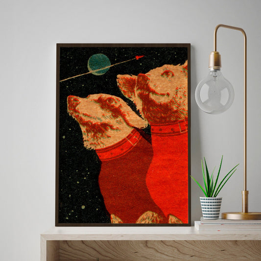Dogs in Space! | Vintage Soviet Print | Belka and Strelka | Large Wall Art | Space Decor | Dog Lover's Gift | Space Geeks