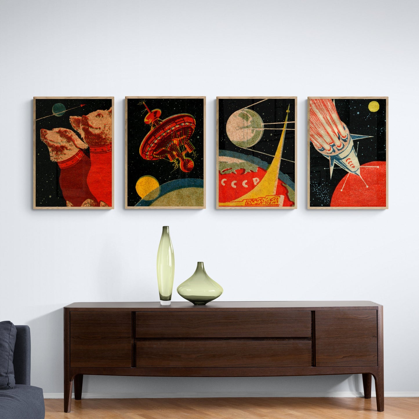 Soviet Space Prints | Set of Four | Sputnik Poster | Space Wall Art | Mid Century Modern
