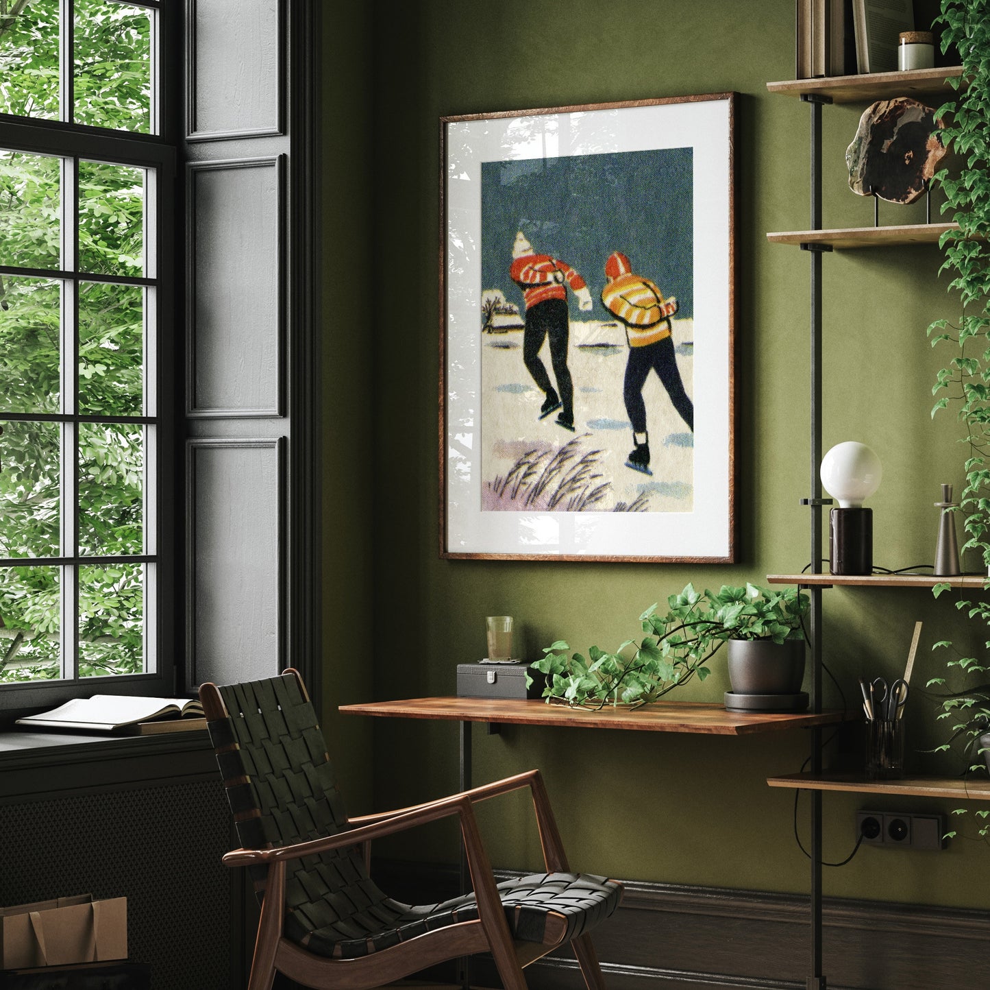 Vintage Ice Skating Print | Winter Landscape | Holiday Decor