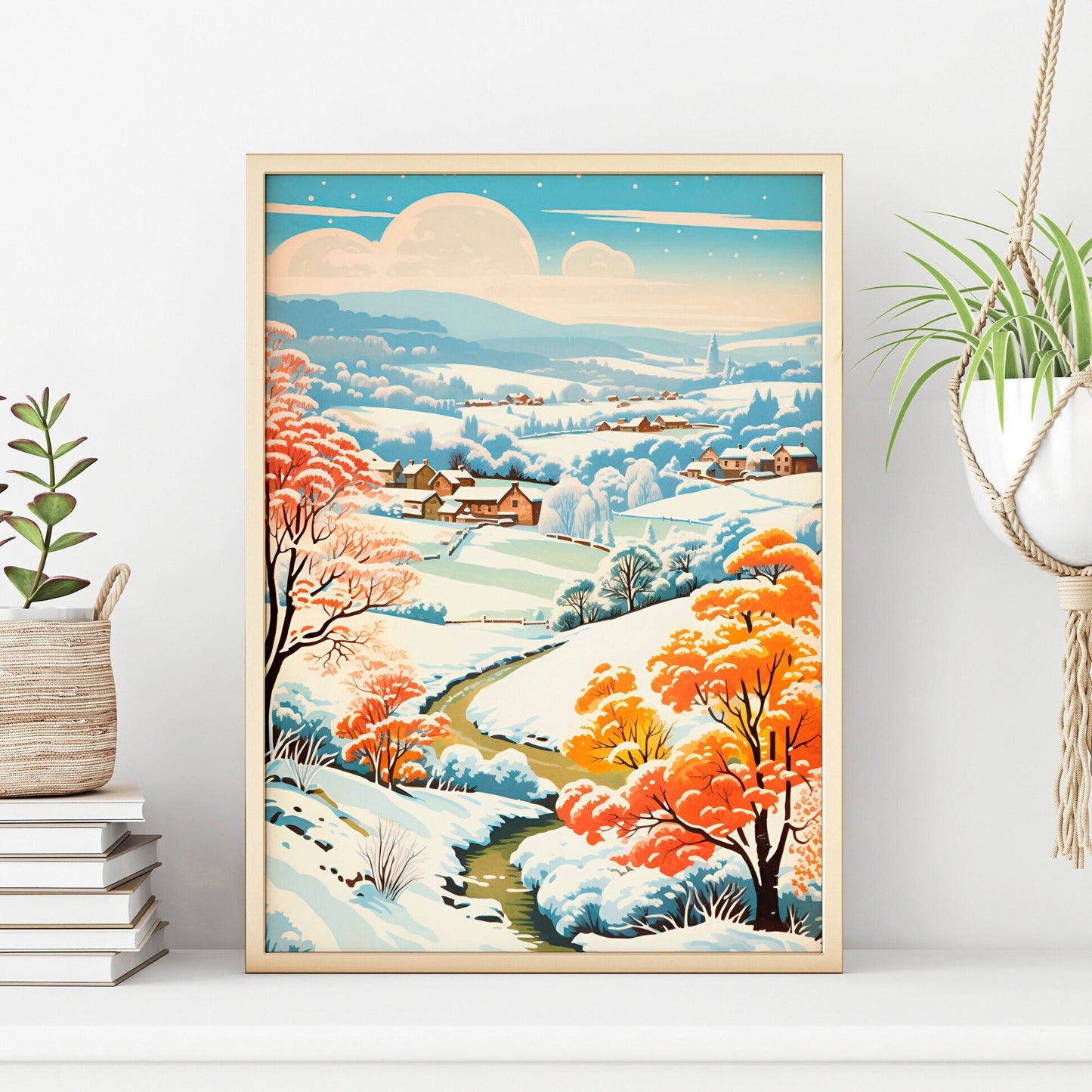 Rural Winter Landscape Art Print | Rustic Countryside Wall Decor | Winter Snow Scene