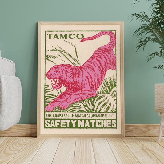Vintage Tiger Art Print | Colourful Wall Decor | Boho Interior Decor | Big Cat Jungle Poster
