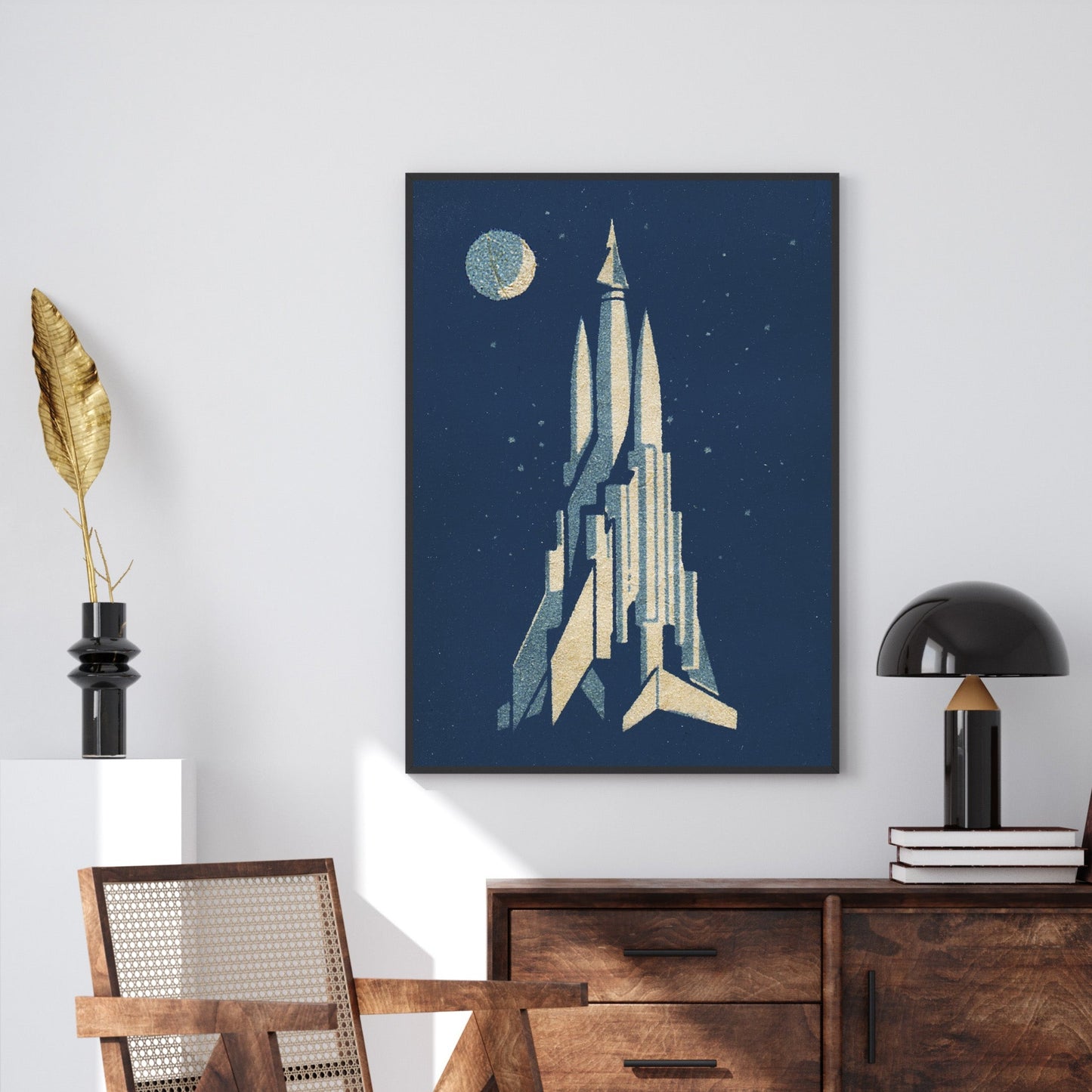 Retro Blue Rocket Print