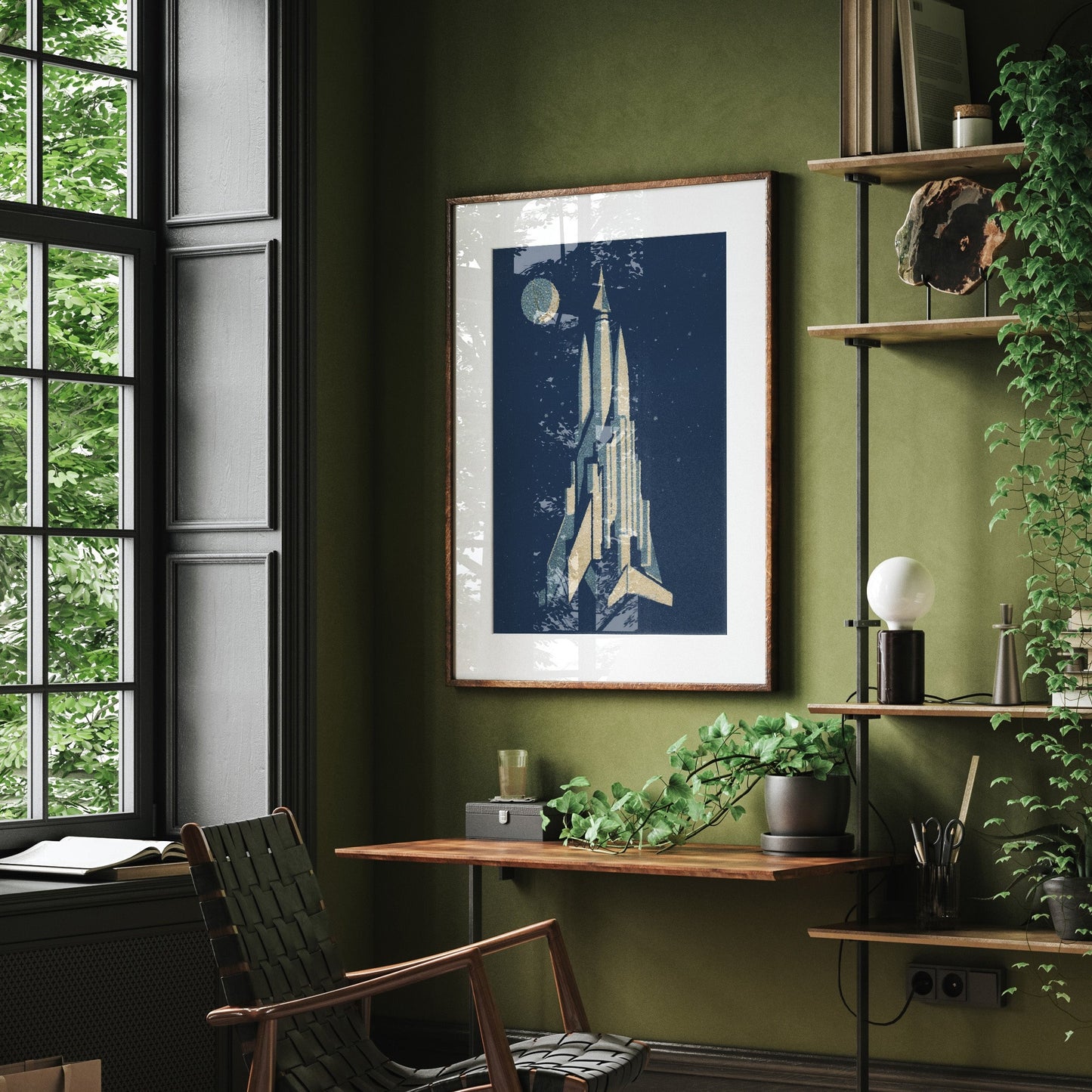 Retro Blue Rocket Print