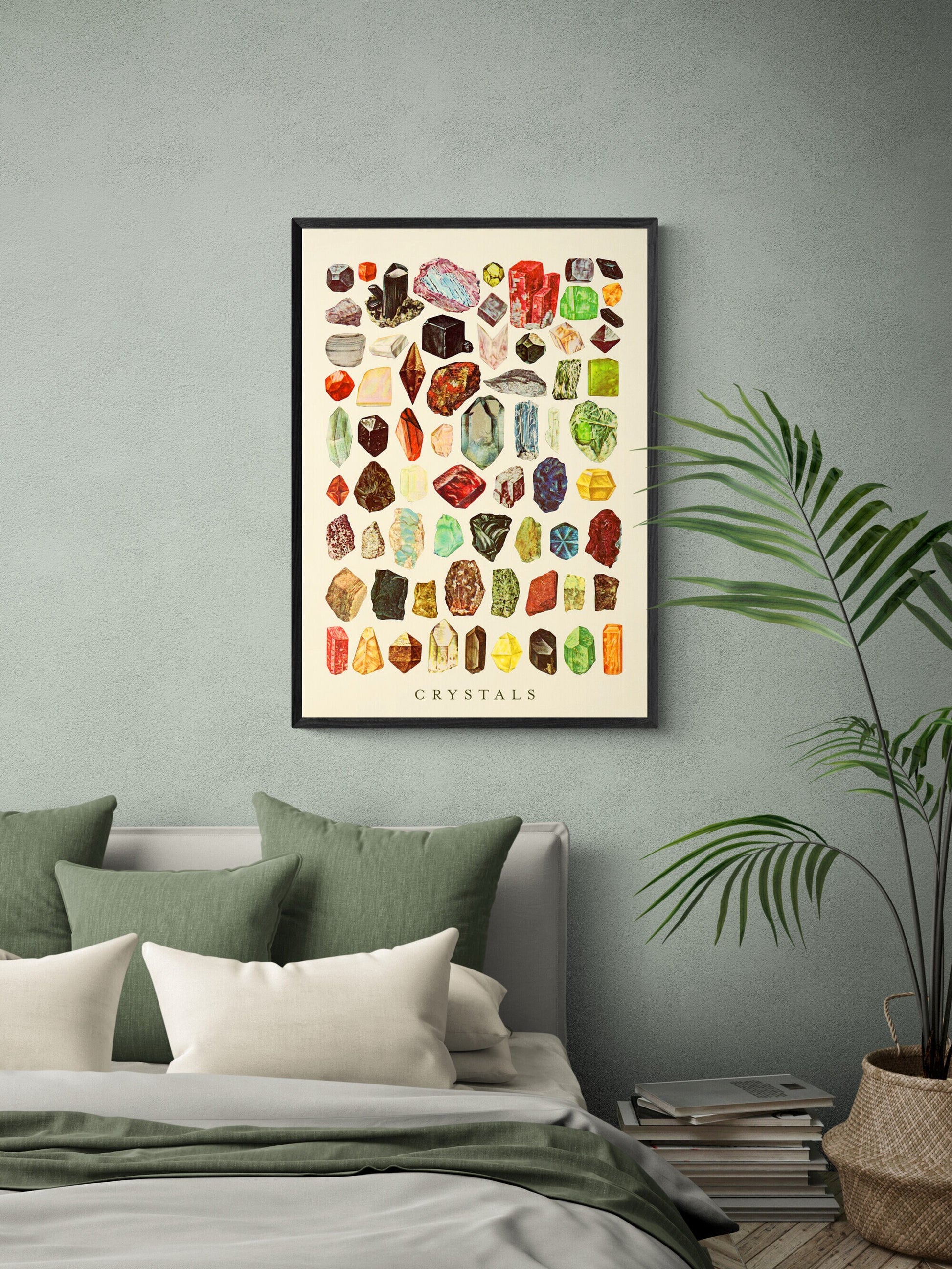 Crystals Print | Gemstones Poster | Vintage Mineralogy Poster | Antique Wall Decor | Unique Geology Gift