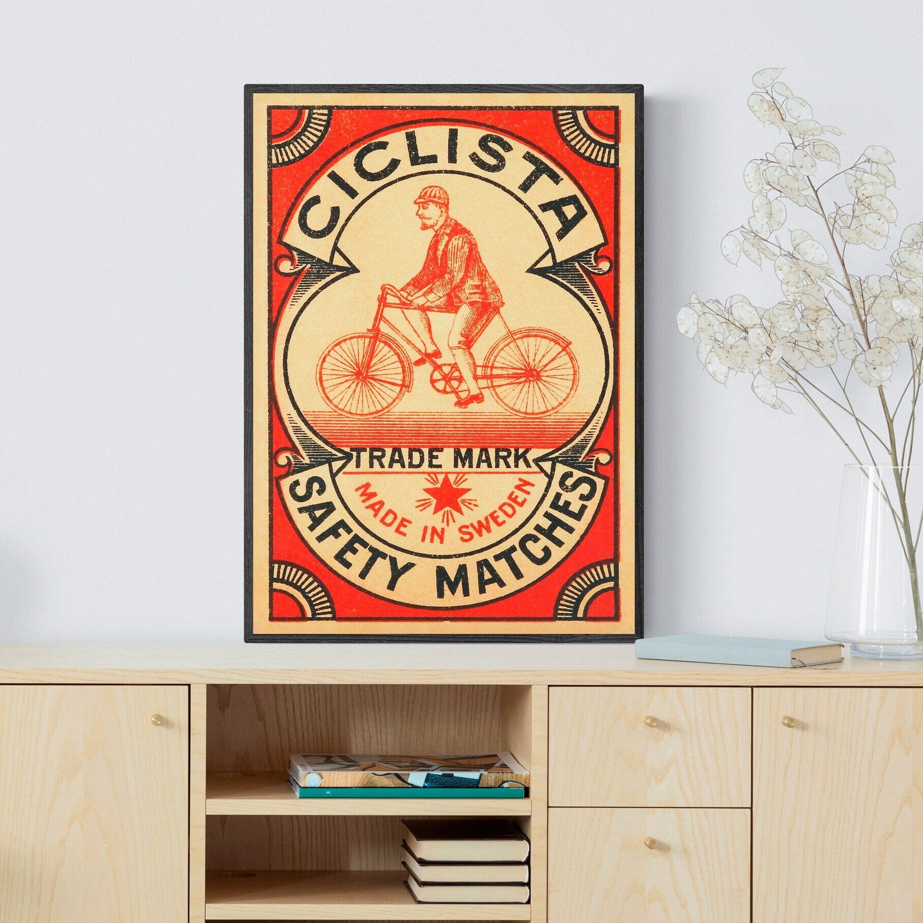 Vintage Cycling Print | Antique Bicycle Art | Retro Swedish Illustration | Unique Decor | Boho Home Gift | Large Wall Art |