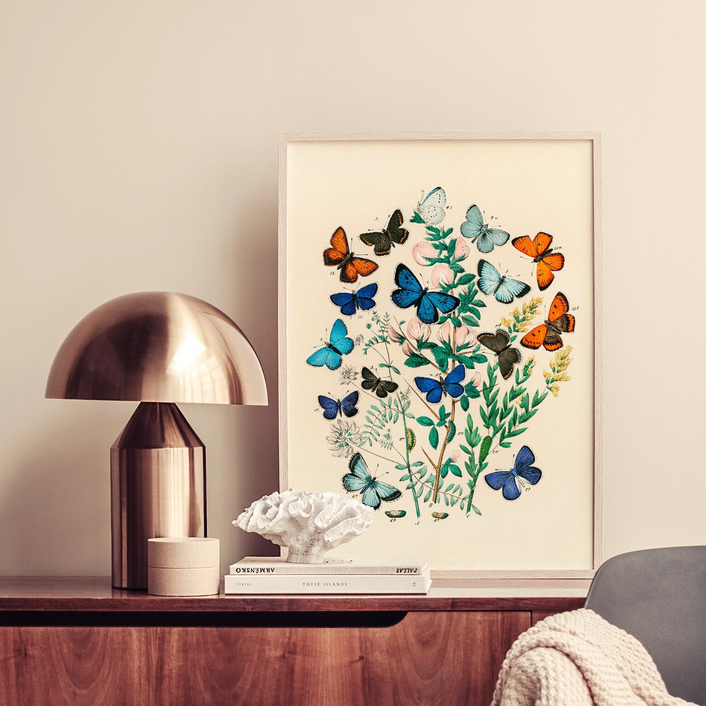 Blue Butterfly Art Print | Vintage Nature Print | Butterfly Poster | Large Wall Decor | Modern Home Decor