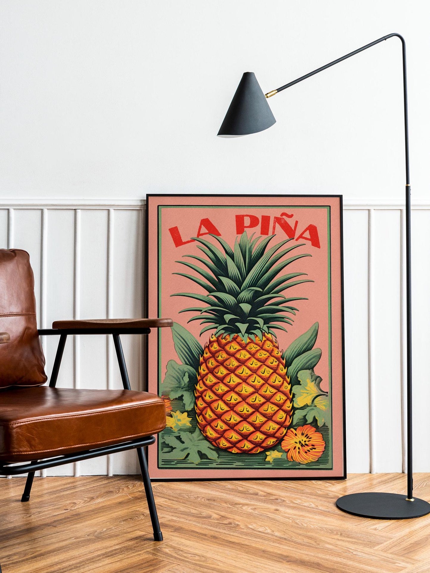 Vintage Tropical Pineapple Print | Retro Fruit Wall Decor | Mexican Lotería-Inspired Poster | Kitchen Wall Art