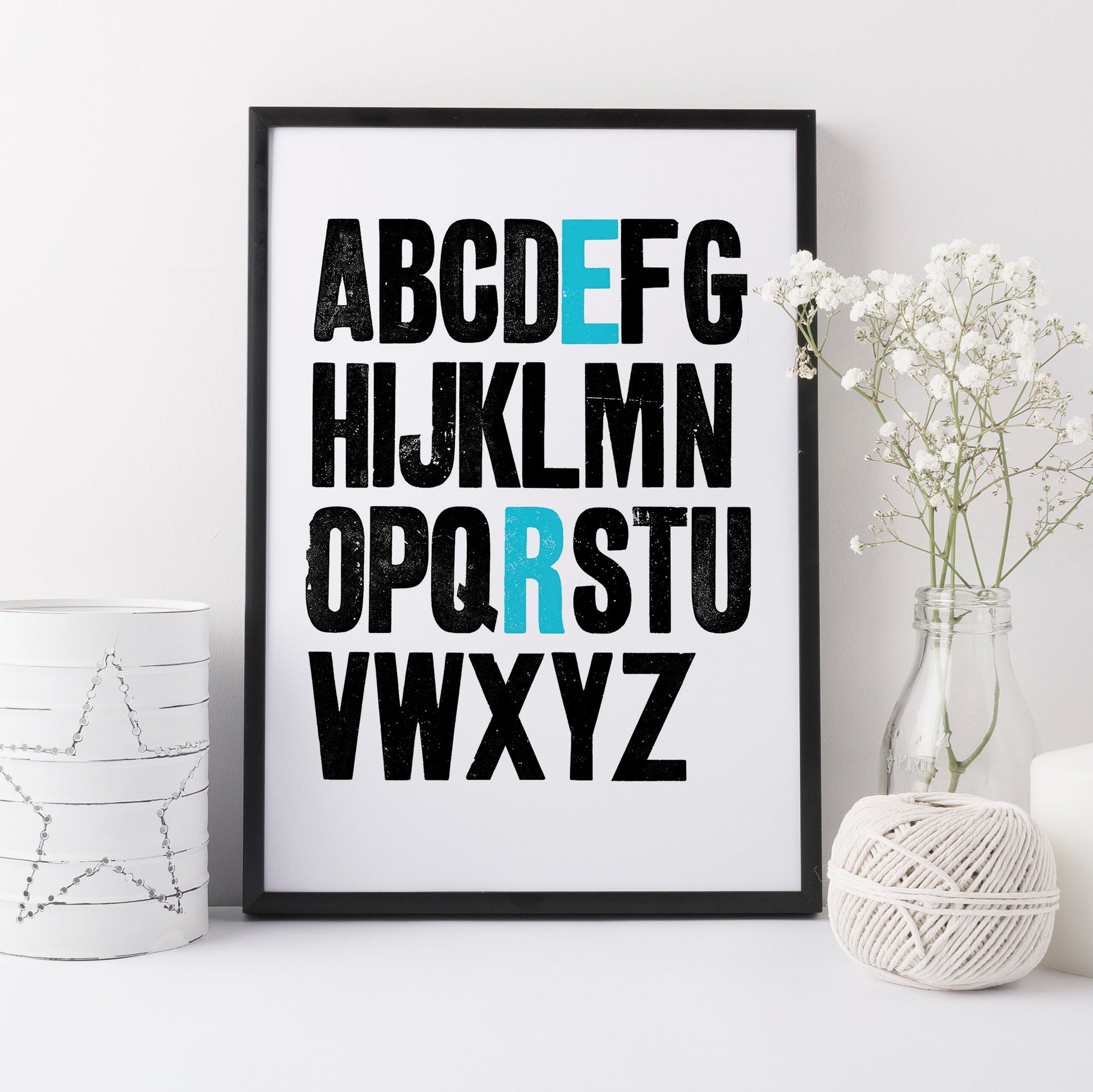 Personalized Vintage Woodblock Letterpress Alphabet Art Print | Family Gift | Monogram Art