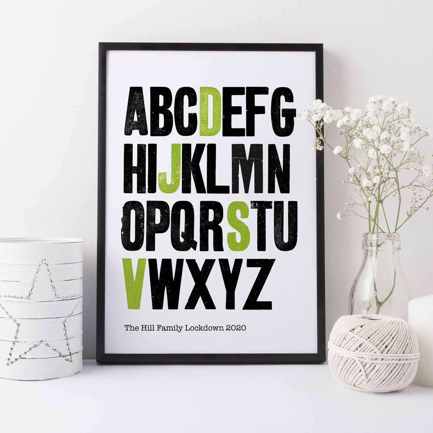 Personalized Vintage Woodblock Letterpress Alphabet Art Print | Family Gift | Monogram Art