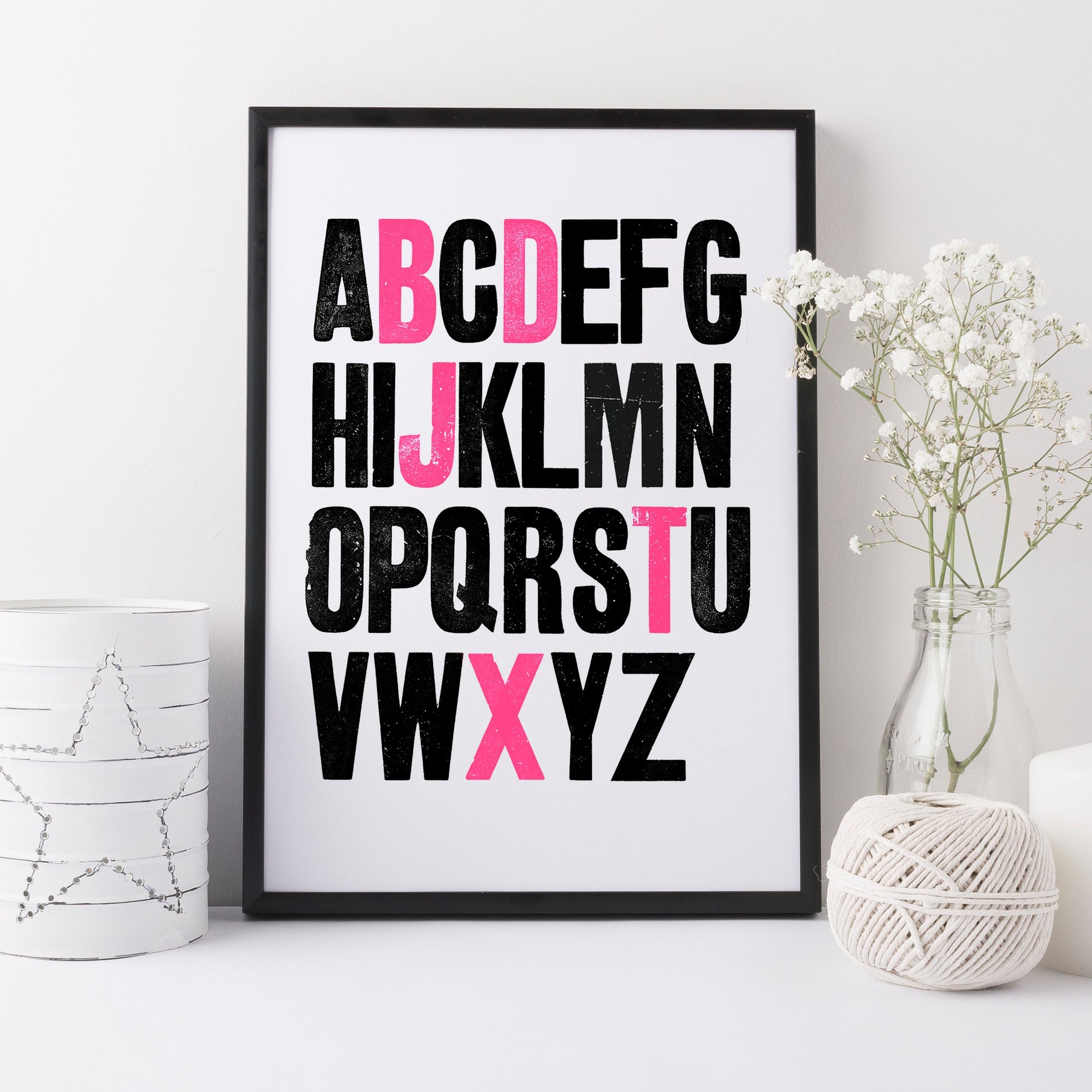 Personalized Vintage Woodblock Letterpress Alphabet Art Print | Family Gift | Monogram Art