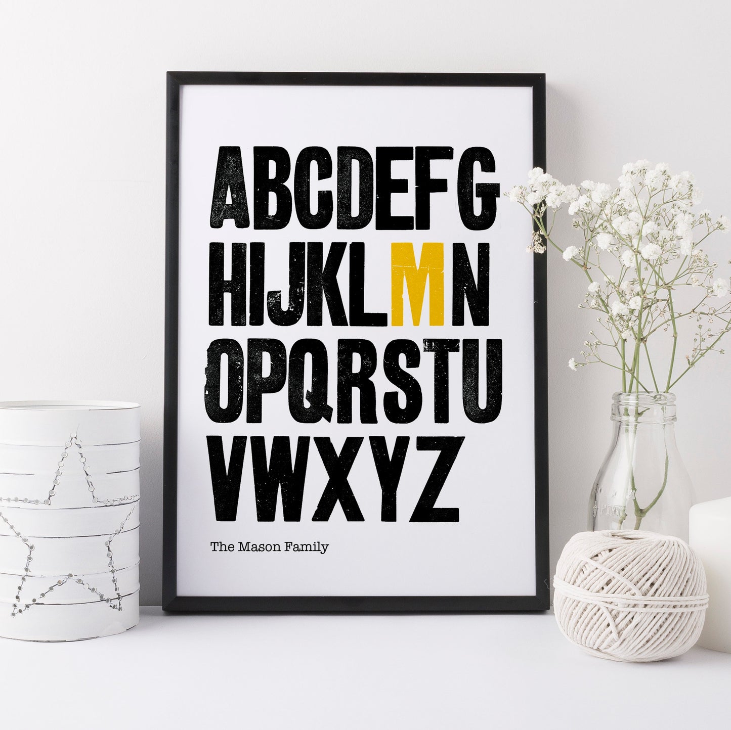 Personalized Vintage Woodblock Letterpress Alphabet Art Print | Family Gift | Monogram Art