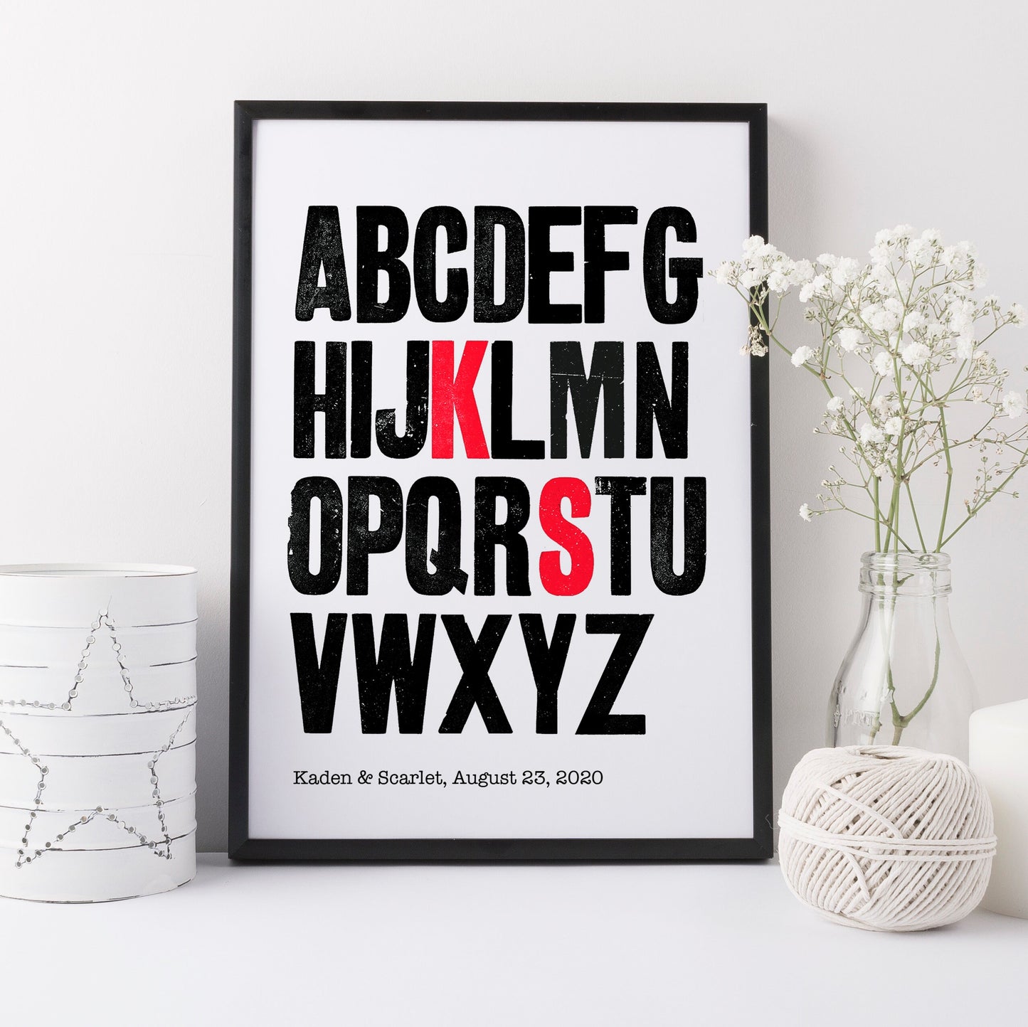 Personalized Vintage Woodblock Letterpress Alphabet Art Print | Family Gift | Monogram Art