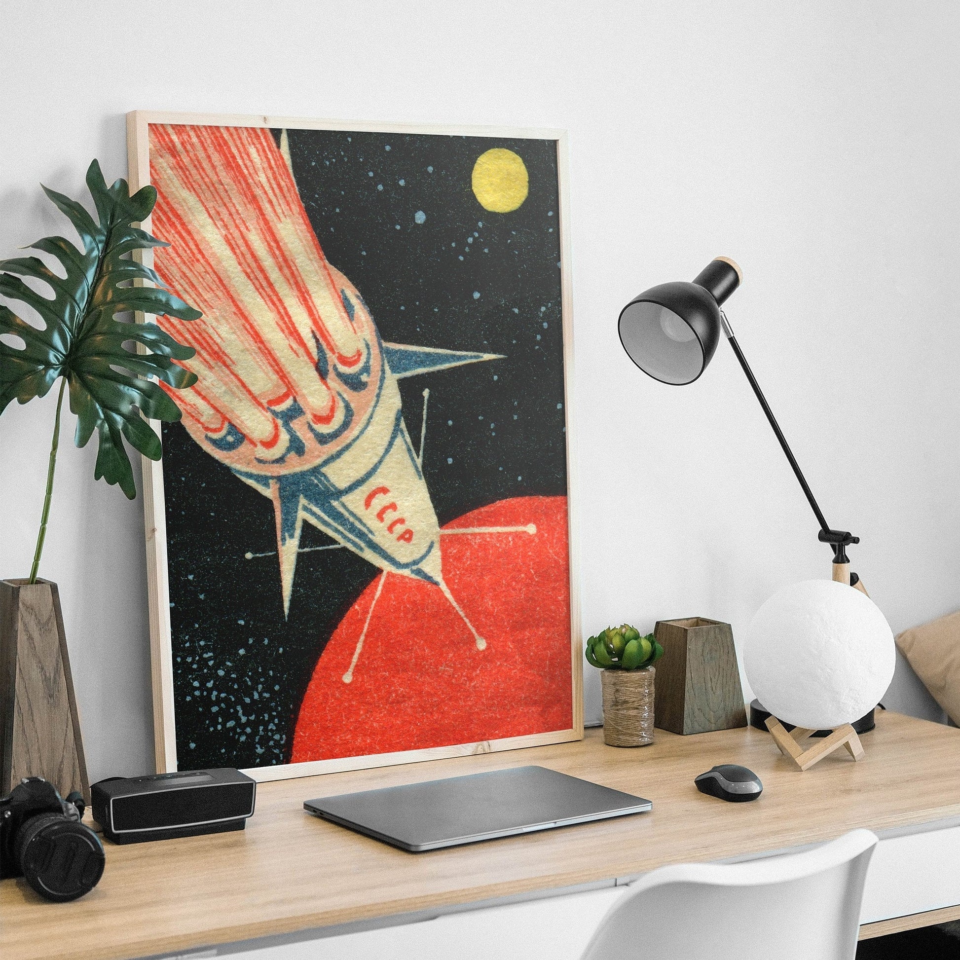 Vintage Soviet Space Rocket Art Print | Retro Matchbox Label Design