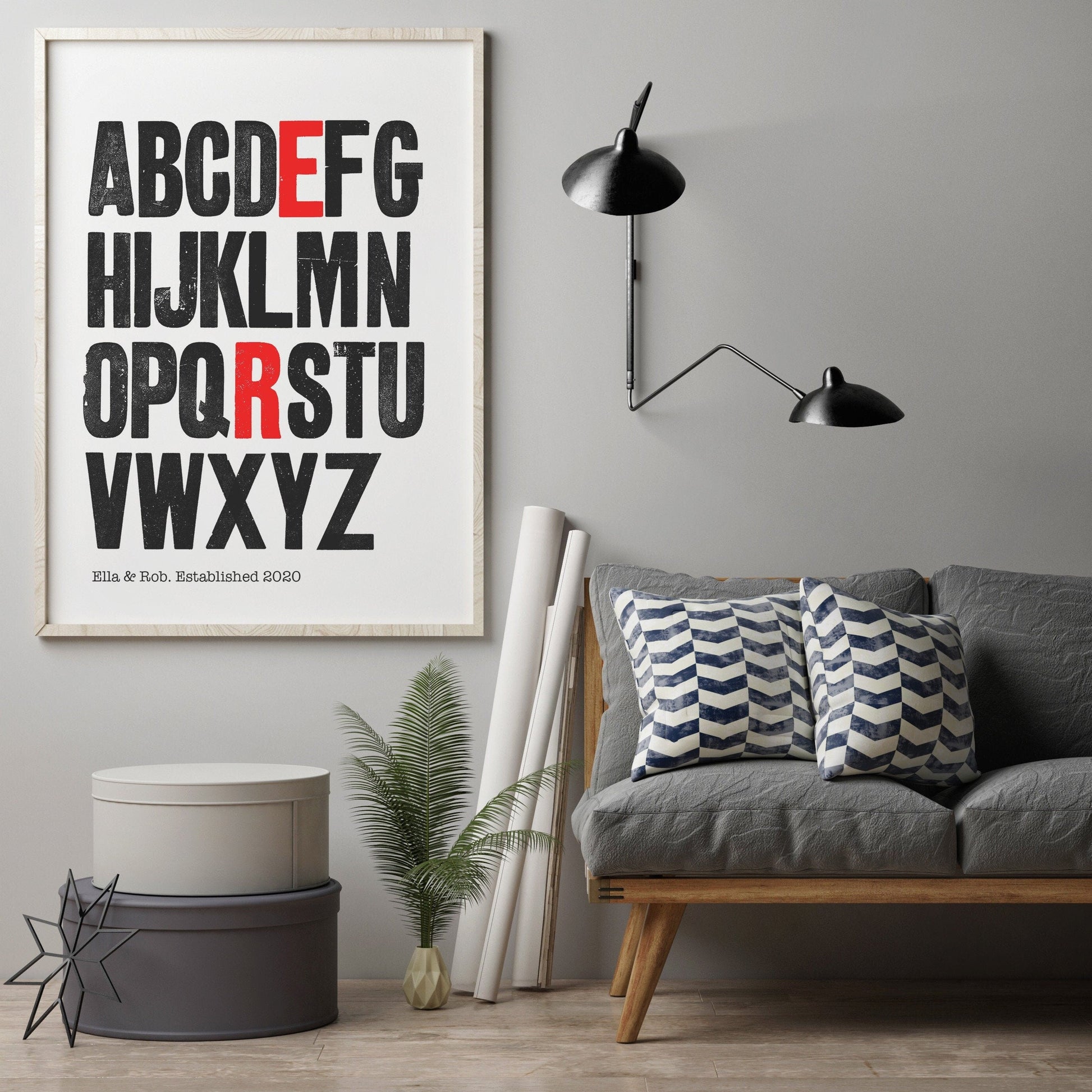 Personalized Vintage Woodblock Letterpress Alphabet Art Print | Family Gift | Monogram Art