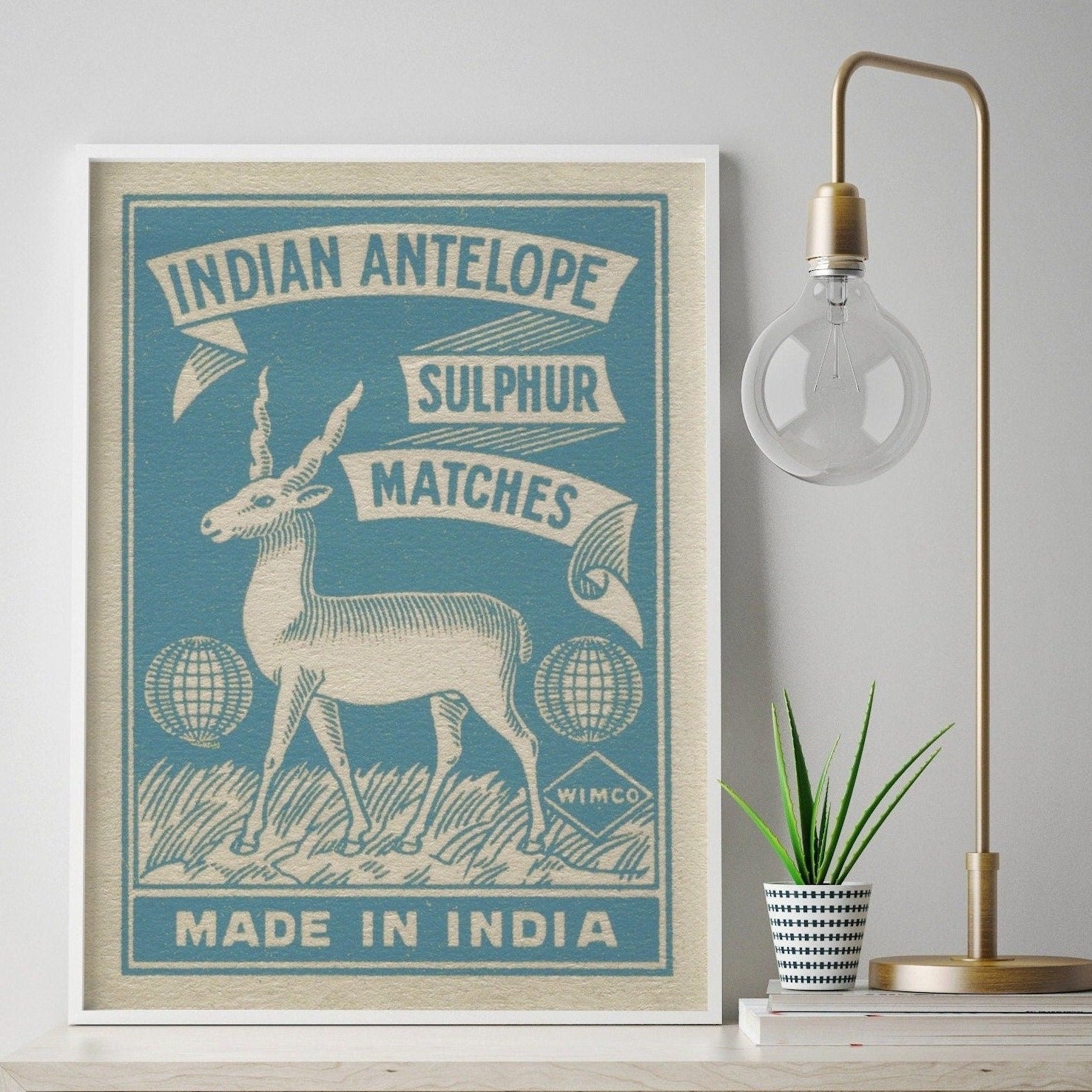 Vintage Matchbook Label Print | Antique Indian Antelope Art