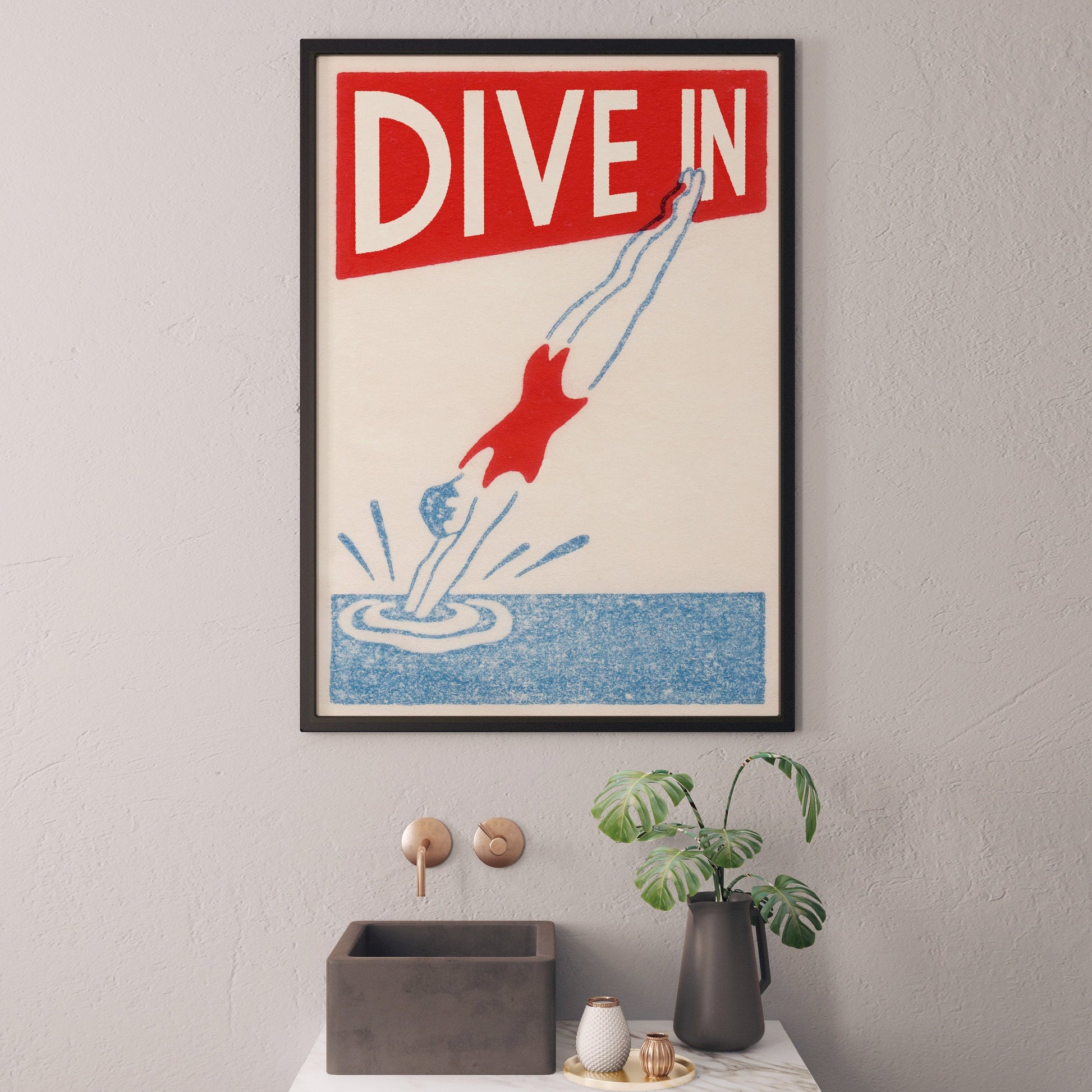 Diver Art Print | Art Deco Style | Vintage Maritime | Bathroom Decor | Swimming Poster | Dive In
