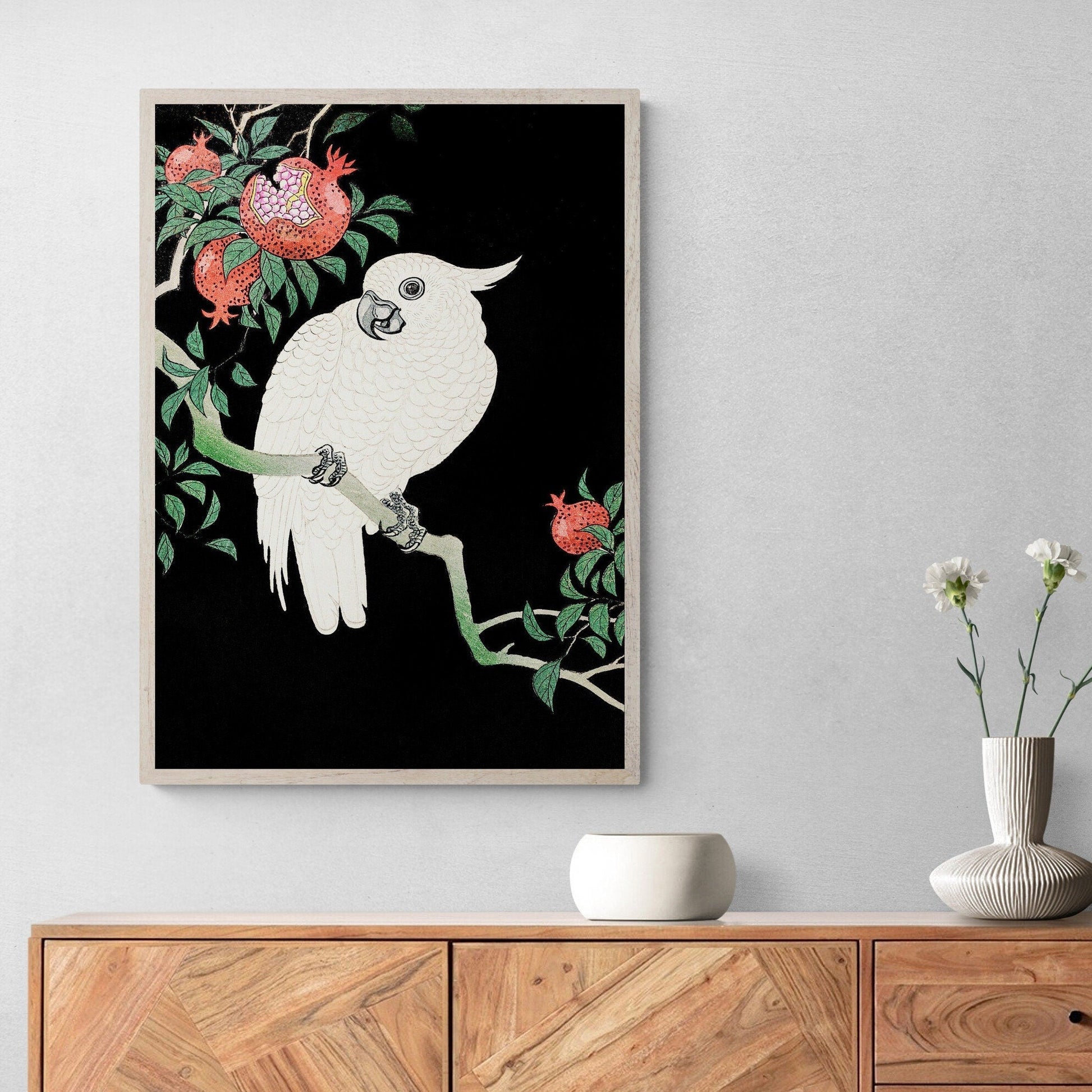 Cockatoo Art Print | Minimalist Bird Art | Nature Print | Boho Interior| Natural Decor | Cockatoo and Pomegranate