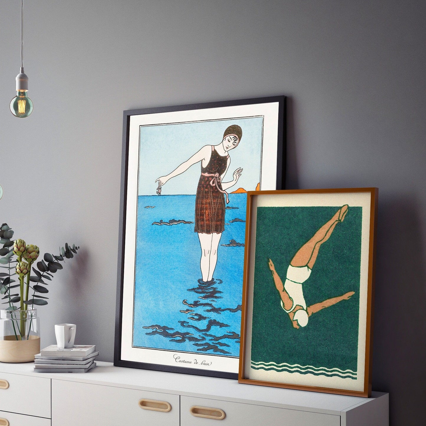 French Beach Beauty Art Deco Print | Elegant Bathroom Decor | Vintage Wall Art