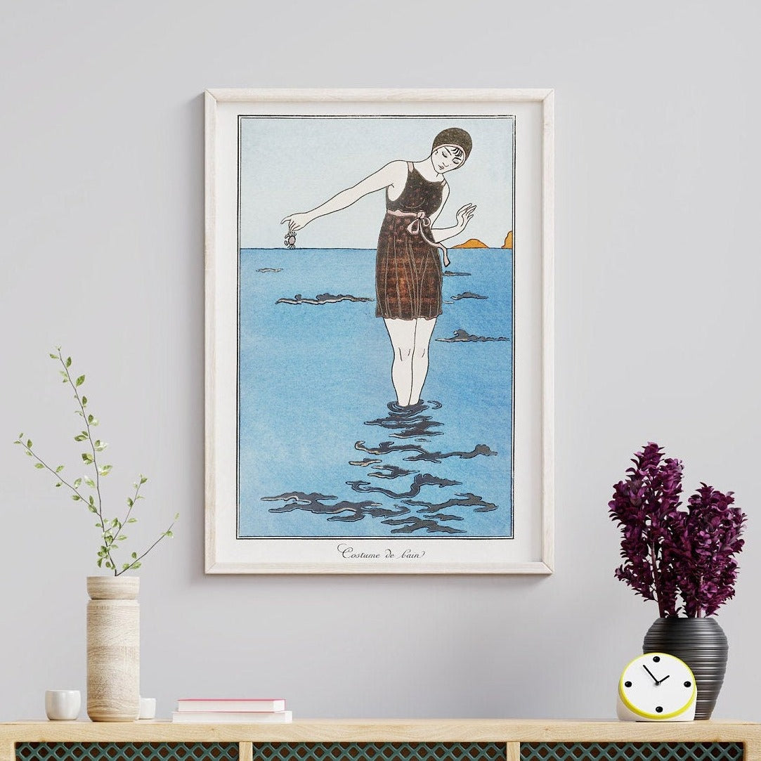 French Beach Beauty Art Deco Print | Elegant Bathroom Decor | Vintage Wall Art
