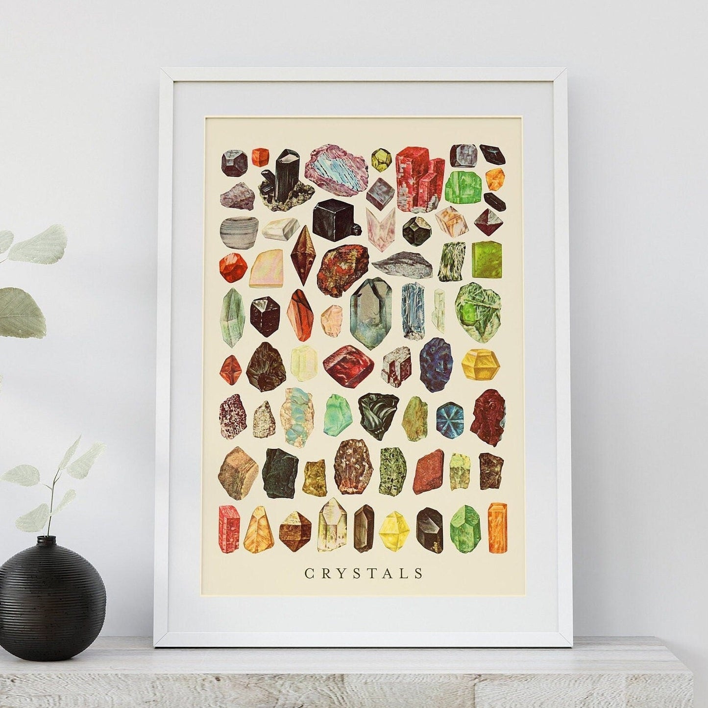 Crystals Print | Gemstones Poster | Vintage Mineralogy Poster | Antique Wall Decor | Unique Geology Gift