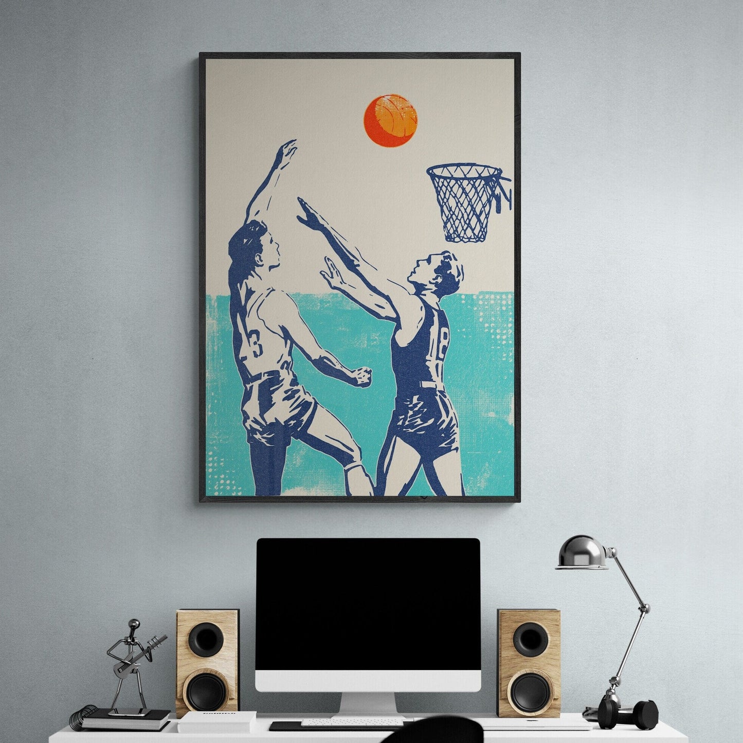Vibrant Retro Basketball Art Print - Ideal for Kids' Bedrooms, Dens, and Game Rooms