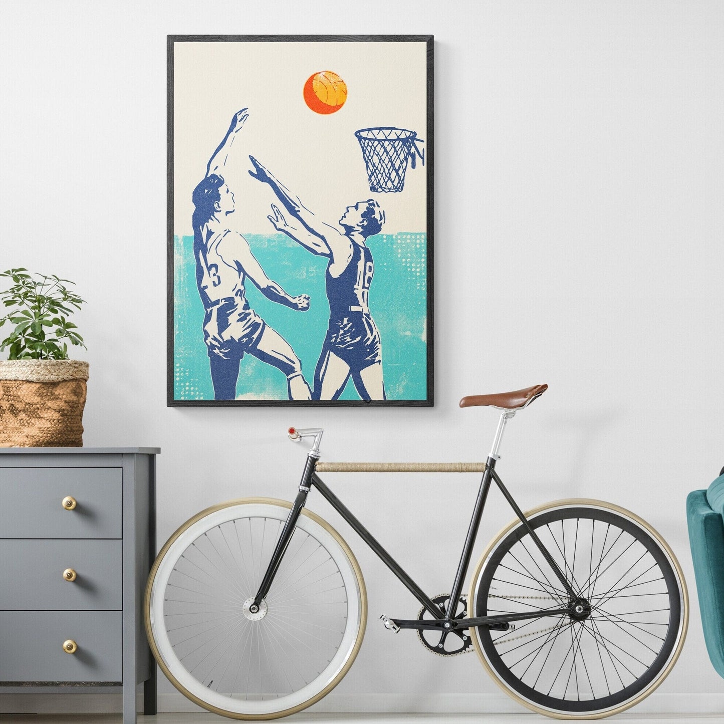Vibrant Retro Basketball Art Print - Ideal for Kids' Bedrooms, Dens, and Game Rooms