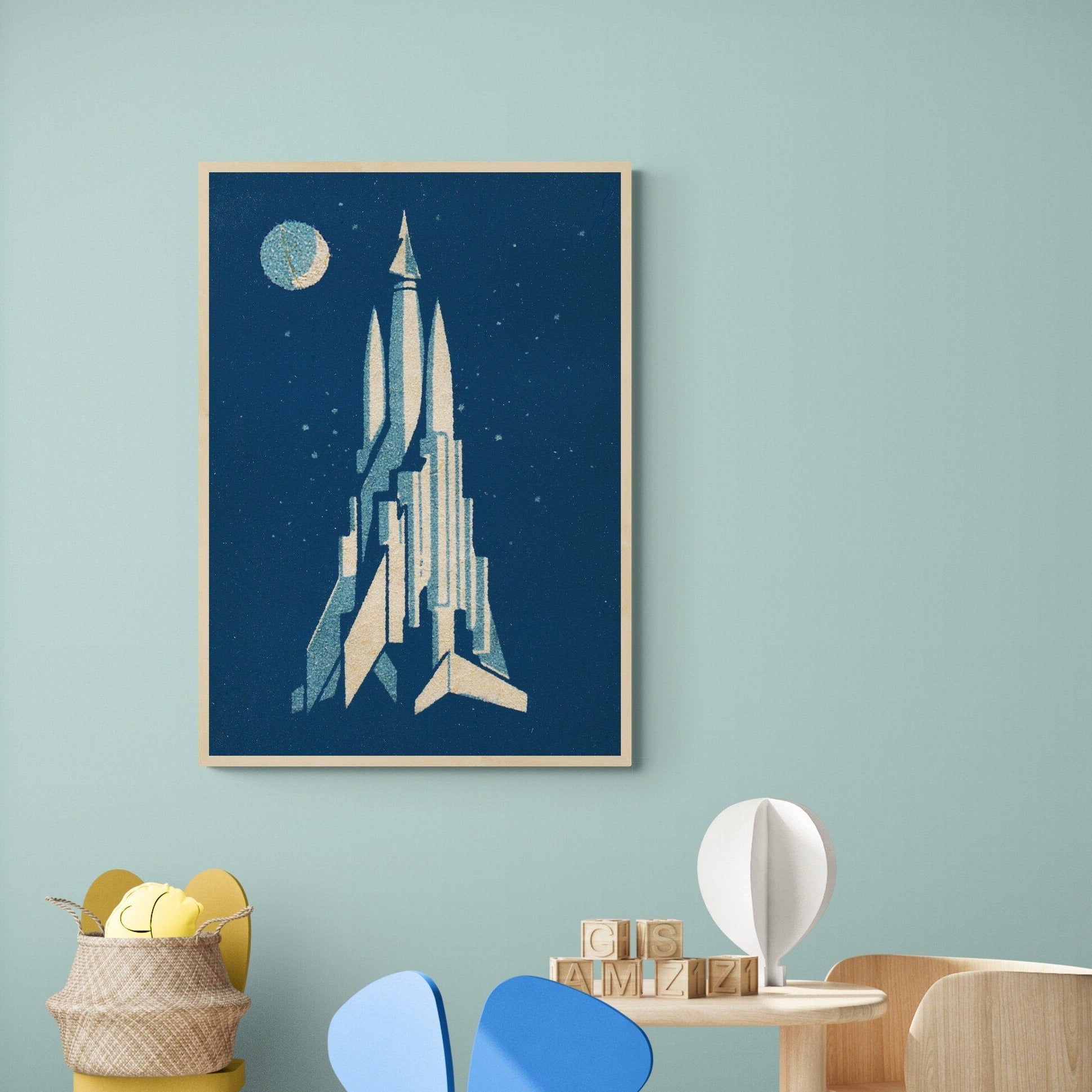 Retro Rocket Print | Space Gifts for Kids | Vintage Science Poster | Astro Decor
