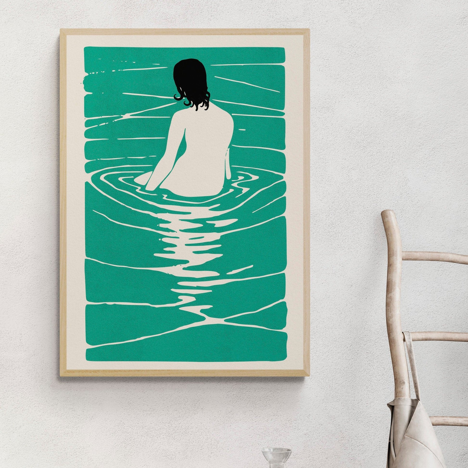 Bathing Woman Print | Bathroom Decor | Swimming Poster | Japandi Style | Japanese Wall Art