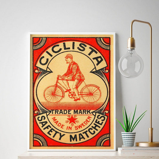 Vintage Cycling Print | Antique Bicycle Art | Retro Swedish Illustration | Unique Decor | Boho Home Gift | Large Wall Art |