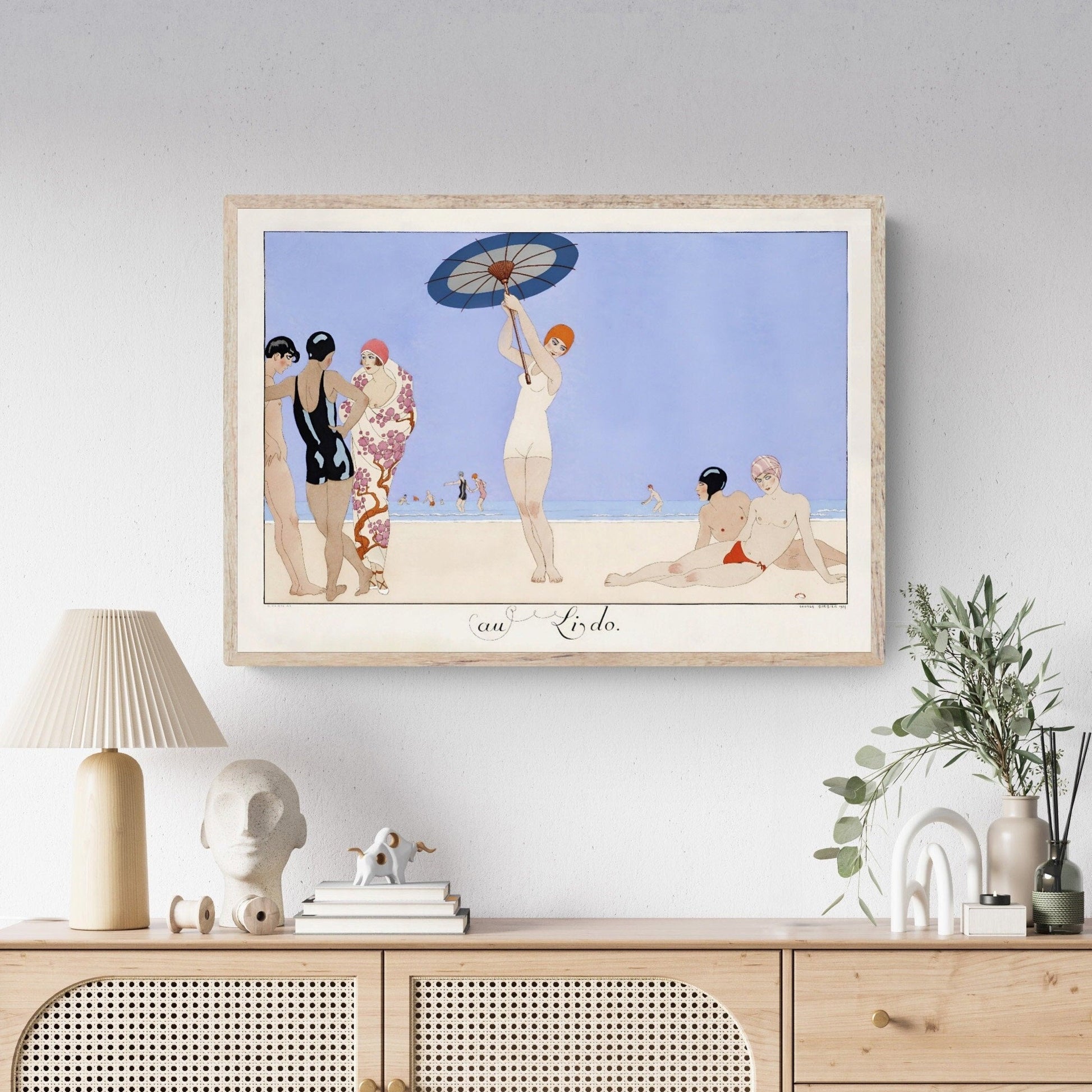 French Art Deco Beach Scene Art Print | Chic Lido Elegance | Unique Home Gift | Bathroom Decor | Swimming Prints