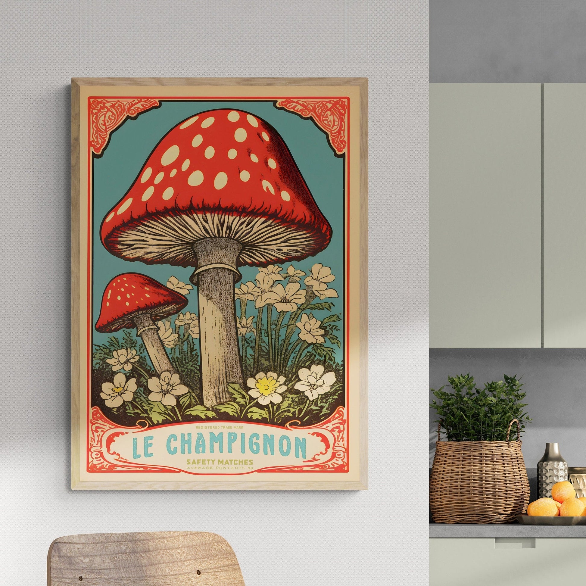 Vintage Red Toadstool Mushroom Art Print | 'Le Champignon' | Fairy Mushroom Design | French Wall Decor | Unique Kitchen Gift | Fall Artwork
