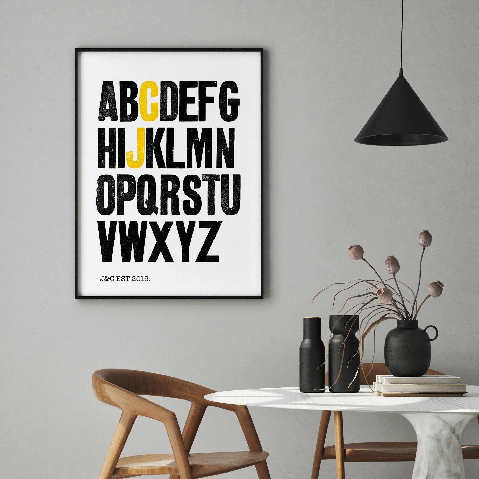 Personalized Vintage Woodblock Letterpress Alphabet Art Print | Family Gift | Monogram Art