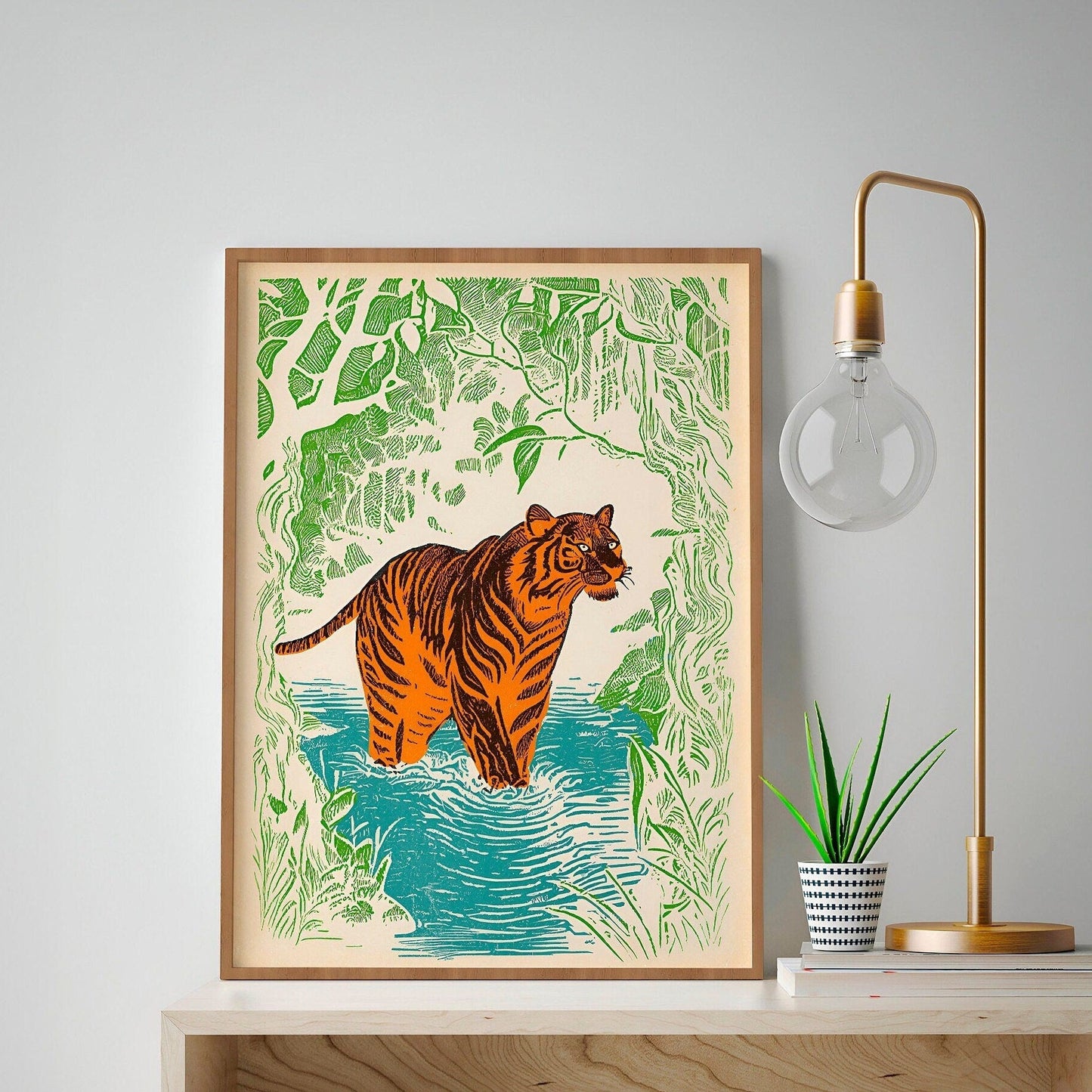 Woodcut Tiger Art Print | Majestic Jungle Wildlife Wall Decor | High-Quality Tiger Illustration | Nature-Inspired Home Decor | Unique Gift