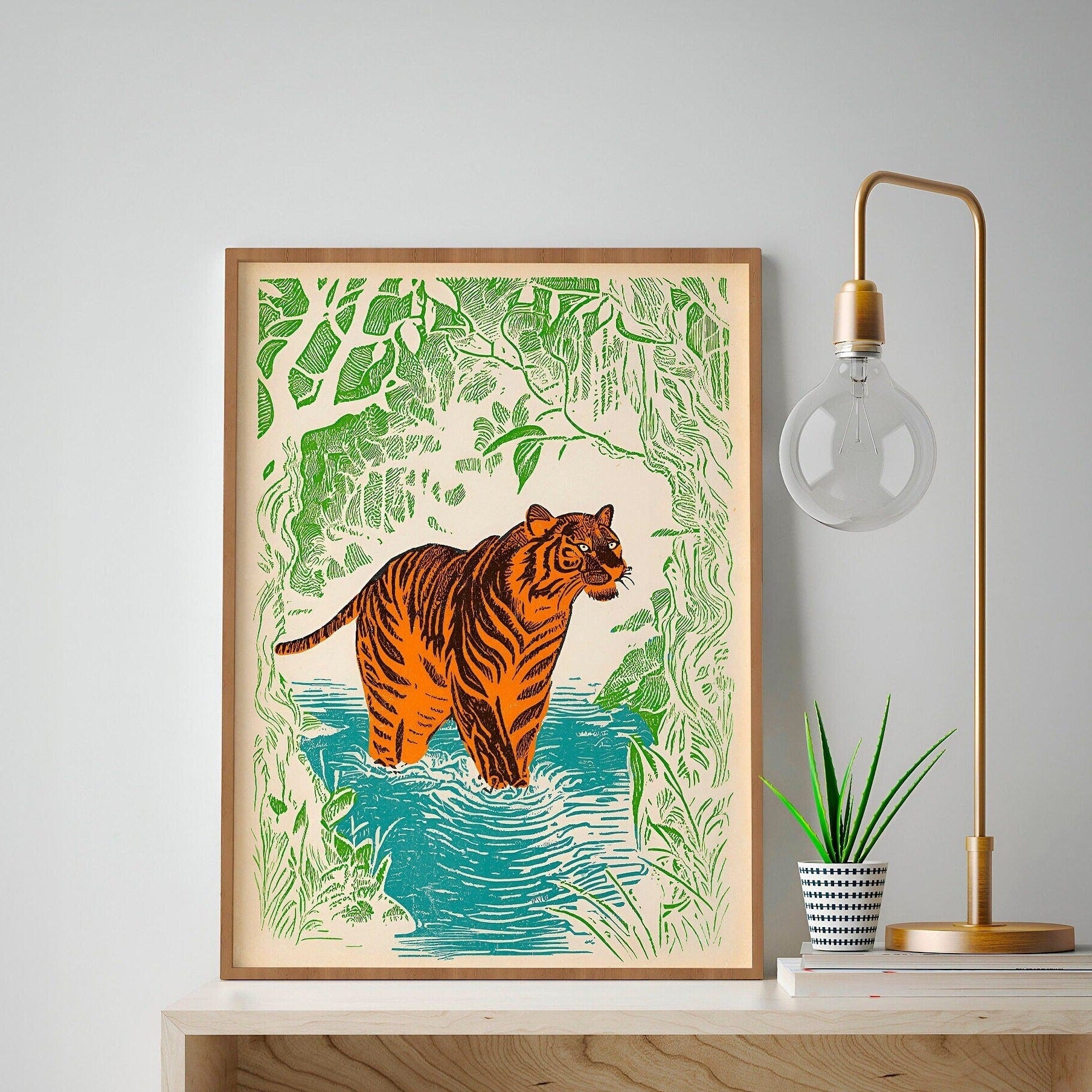 Woodcut Tiger Art Print | Majestic Jungle Wildlife Wall Decor | High-Quality Tiger Illustration | Nature-Inspired Home Decor | Unique Gift