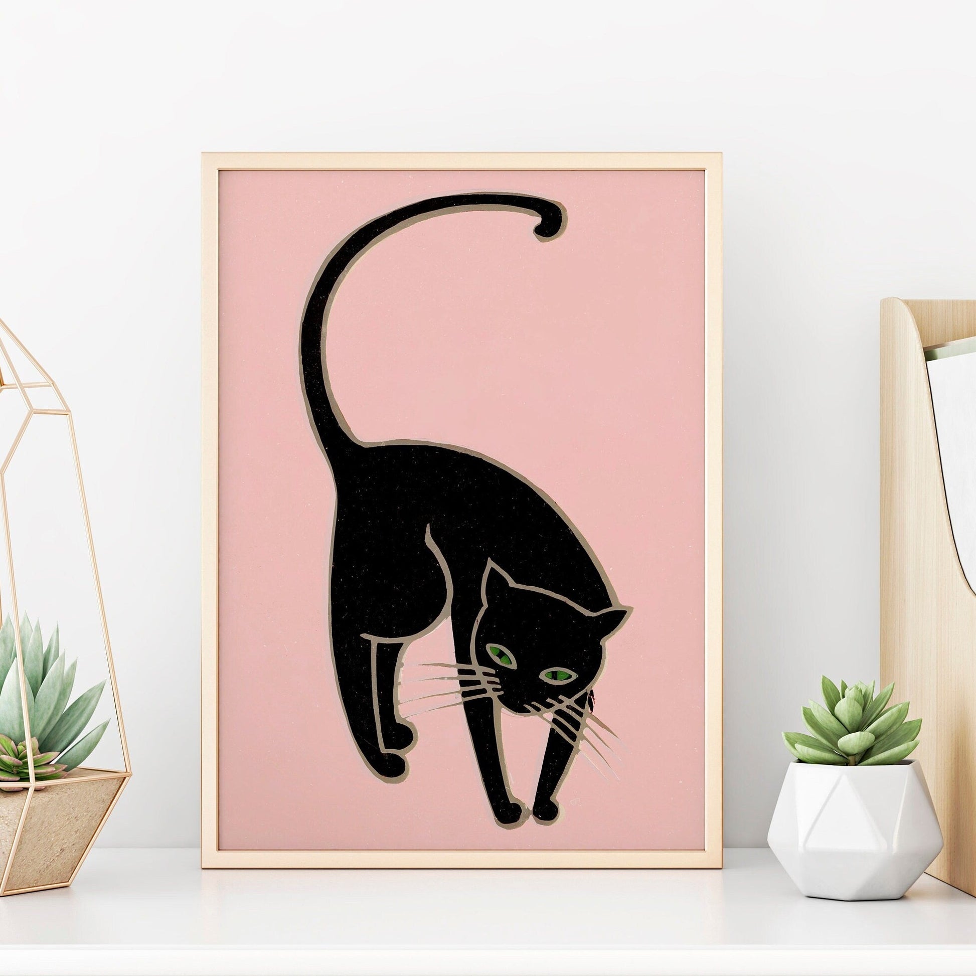 Lucky Black Cat Art Print | Pastel Aesthetics | Home Decor | Cat Lover Gift | Unique Wall Art