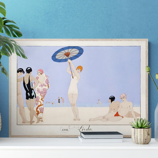 French Art Deco Beach Scene Art Print | Chic Lido Elegance | Unique Home Gift | Bathroom Decor | Swimming Prints