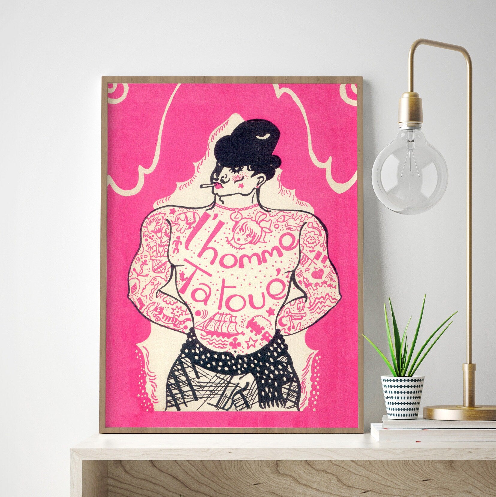 Tattoo Print | Vintage Tattooed Man | Traditional Tattoo Artist | Tattoo Shop Decor | Tattoo Studio Wall Art Gift