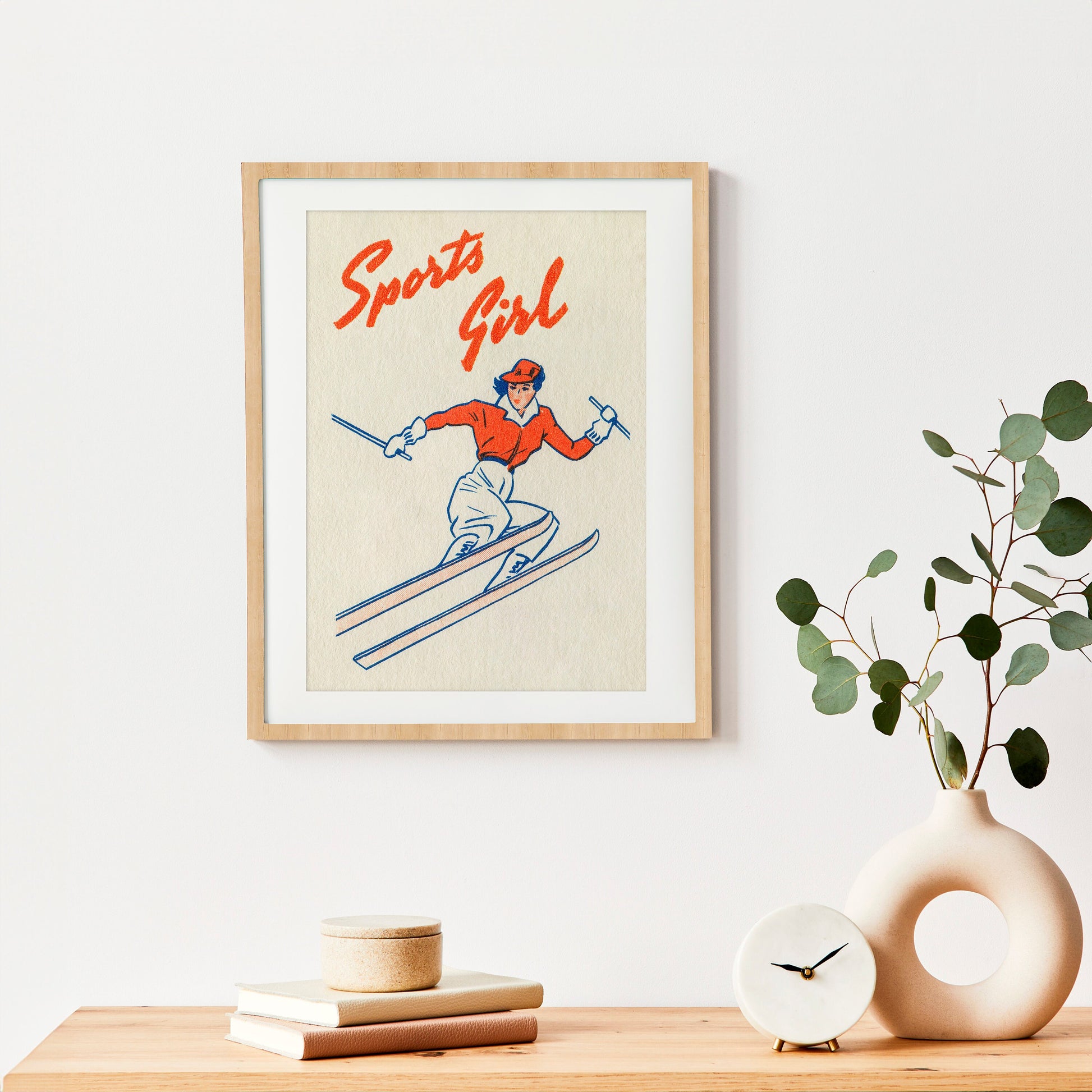 Sports Girl Vintage Skiing Print | Winter Sports Decor | Retro Home