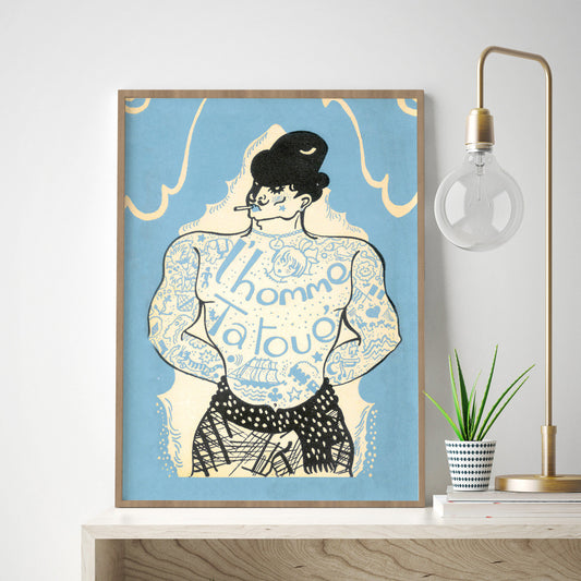 Tattoo Print | Vintage Tattooed Man | Traditional Tattoo Artist | Tattoo Shop Decor | Tattoo Studio Wall Art Gift