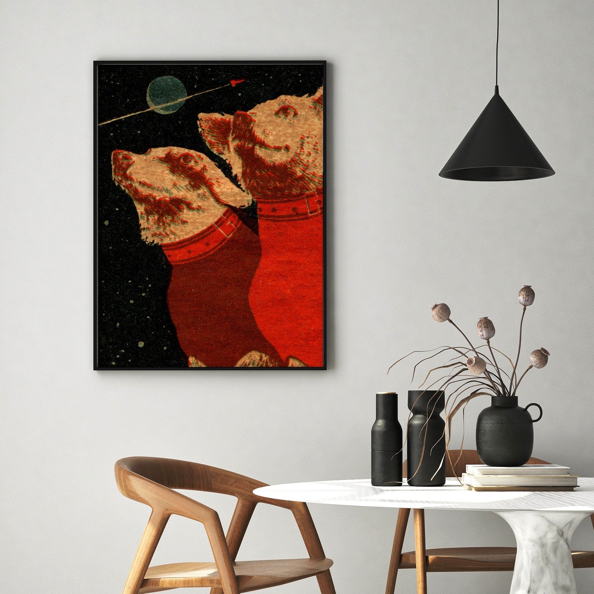 Dogs in Space! | Vintage Soviet Print | Belka and Strelka | Large Wall Art | Space Decor | Dog Lover's Gift | Space Geeks