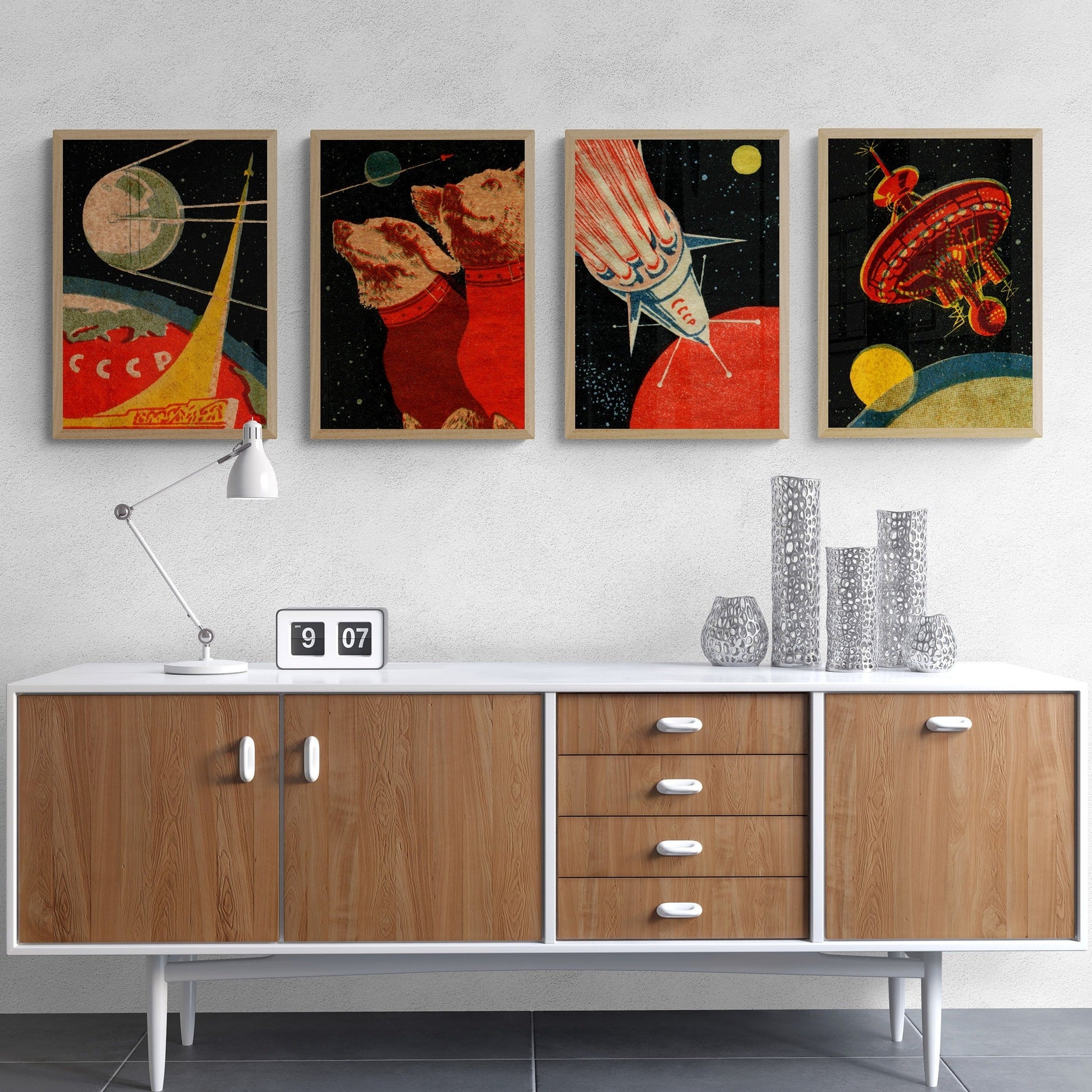 Soviet Space Prints | Set of Four | Sputnik Poster | Space Wall Art | Mid Century Modern