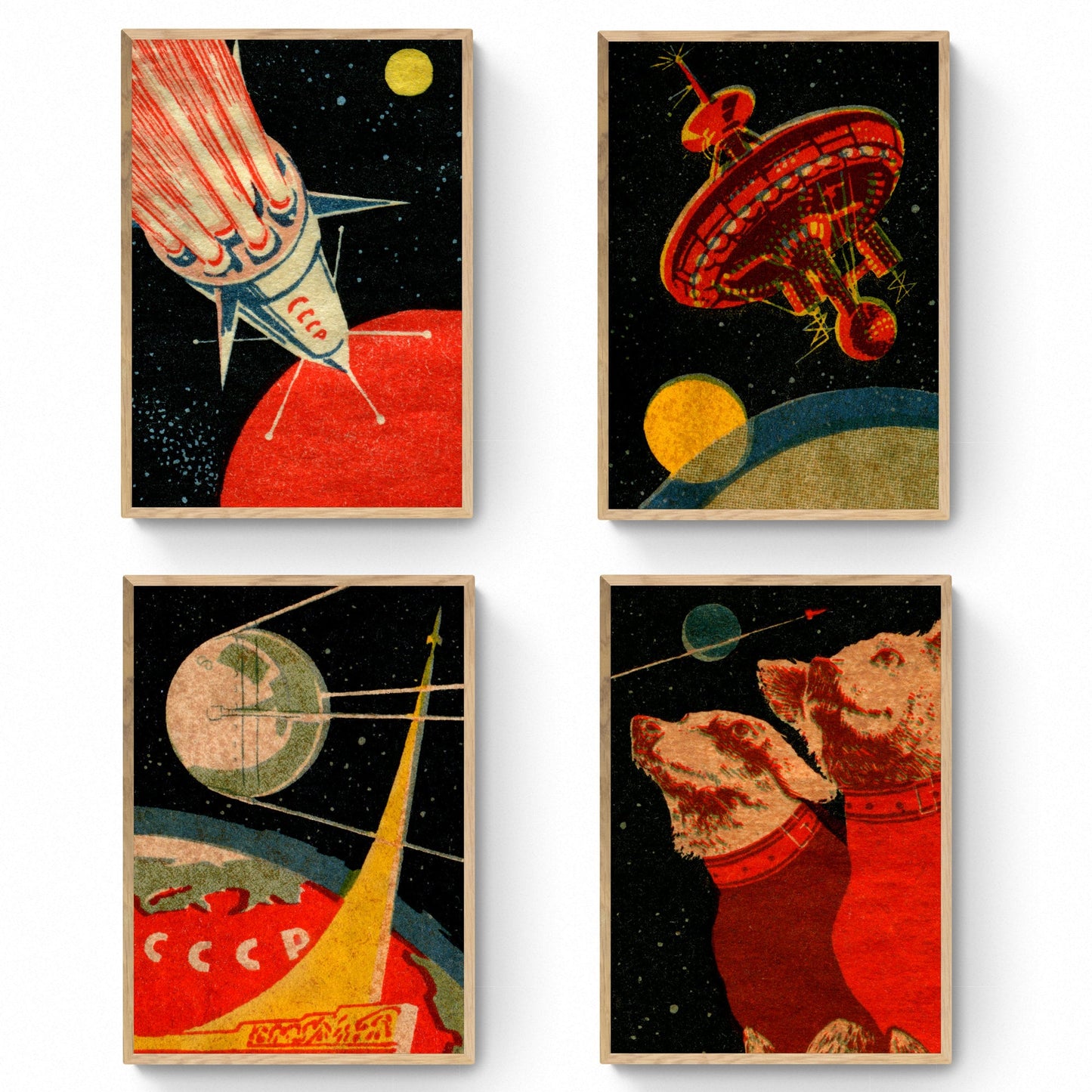 Soviet Space Prints | Set of Four | Sputnik Poster | Space Wall Art | Mid Century Modern