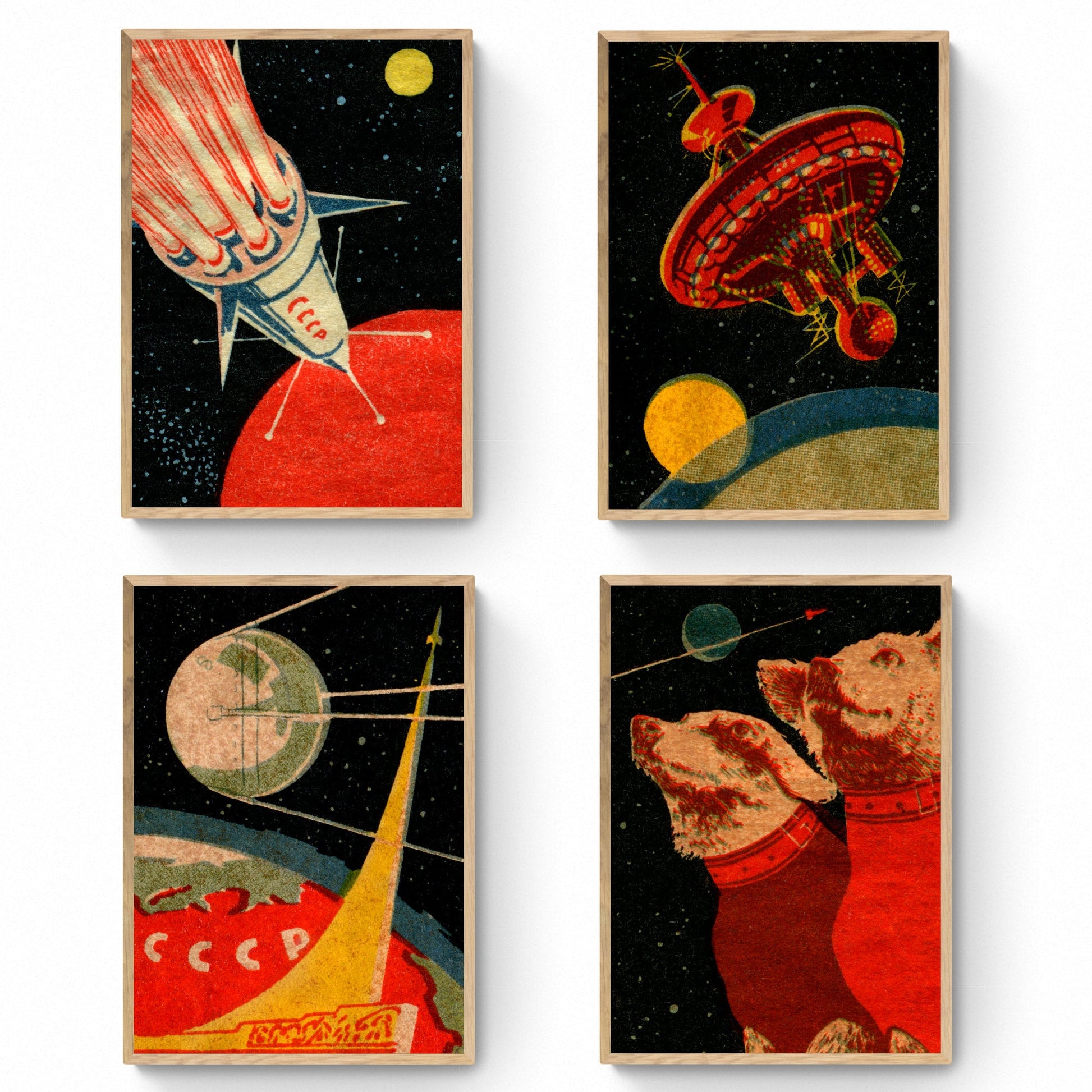 Soviet Space Prints | Set of Four | Sputnik Poster | Space Wall Art | Mid Century Modern