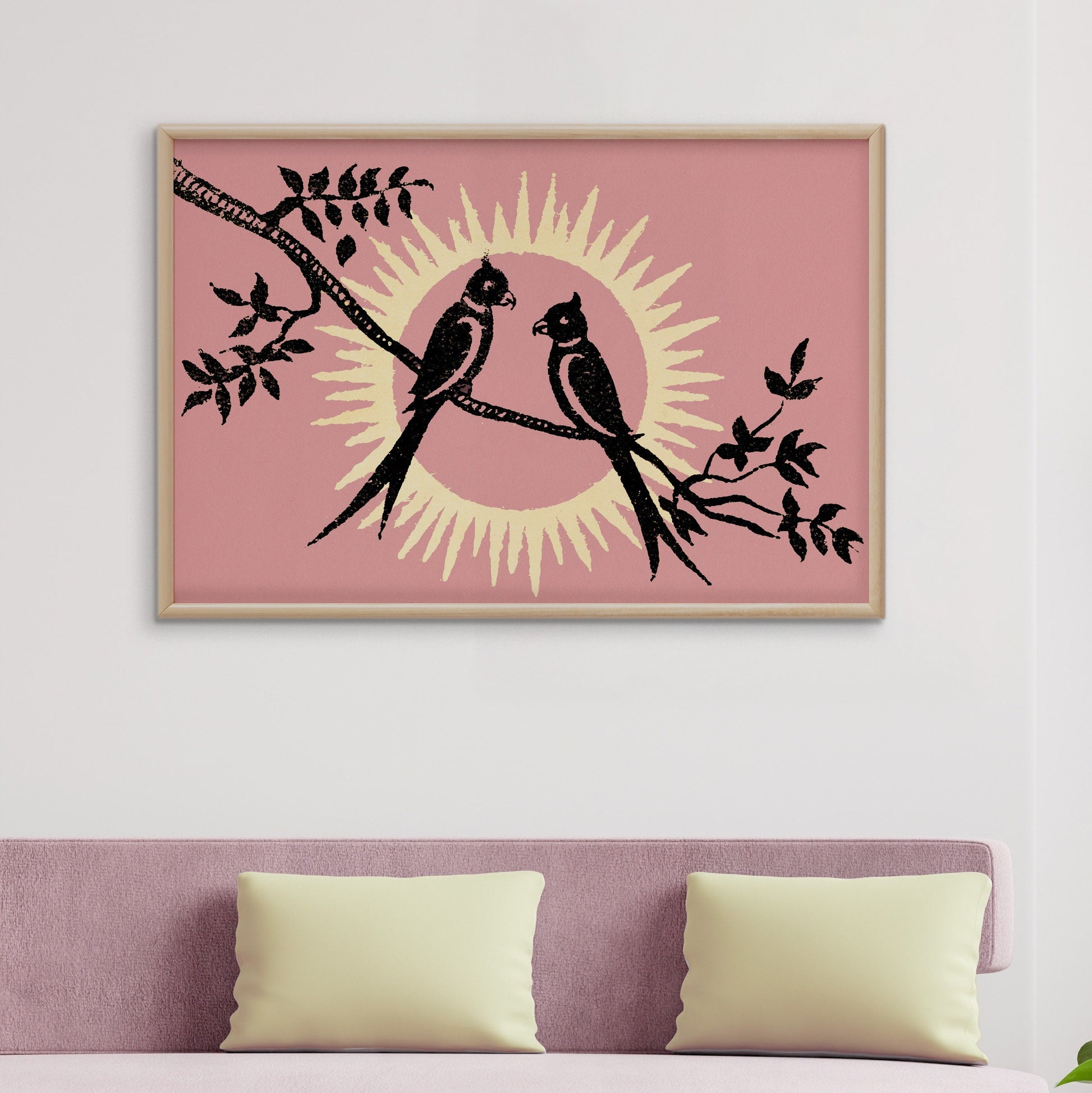 Lovebirds Romantic Art Print | Vintage Animal Prints | Valentines Poster | Large Wall Art | Pink Decor