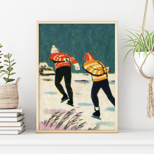 Vintage Ice Skating Print | Winter Landscape | Holiday Decor