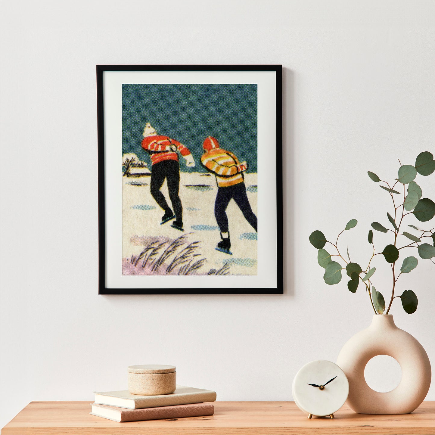 Vintage Ice Skating Print | Winter Landscape | Holiday Decor