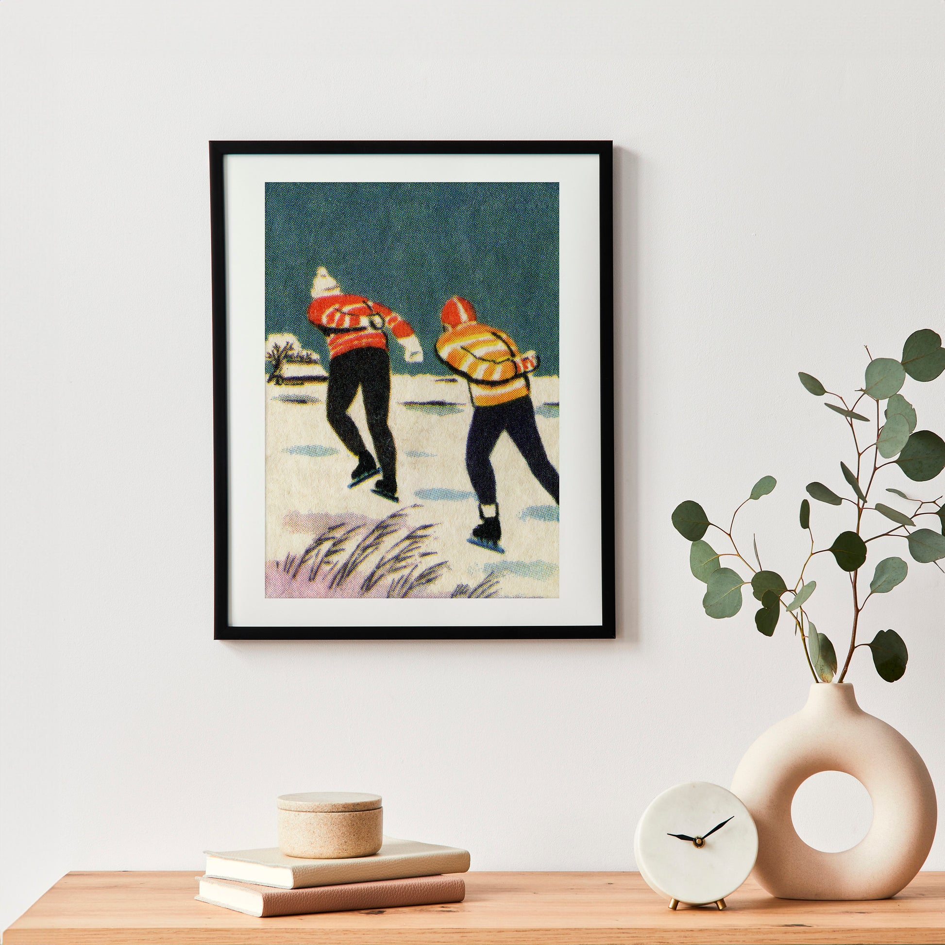Vintage Ice Skating Print | Winter Landscape | Holiday Decor