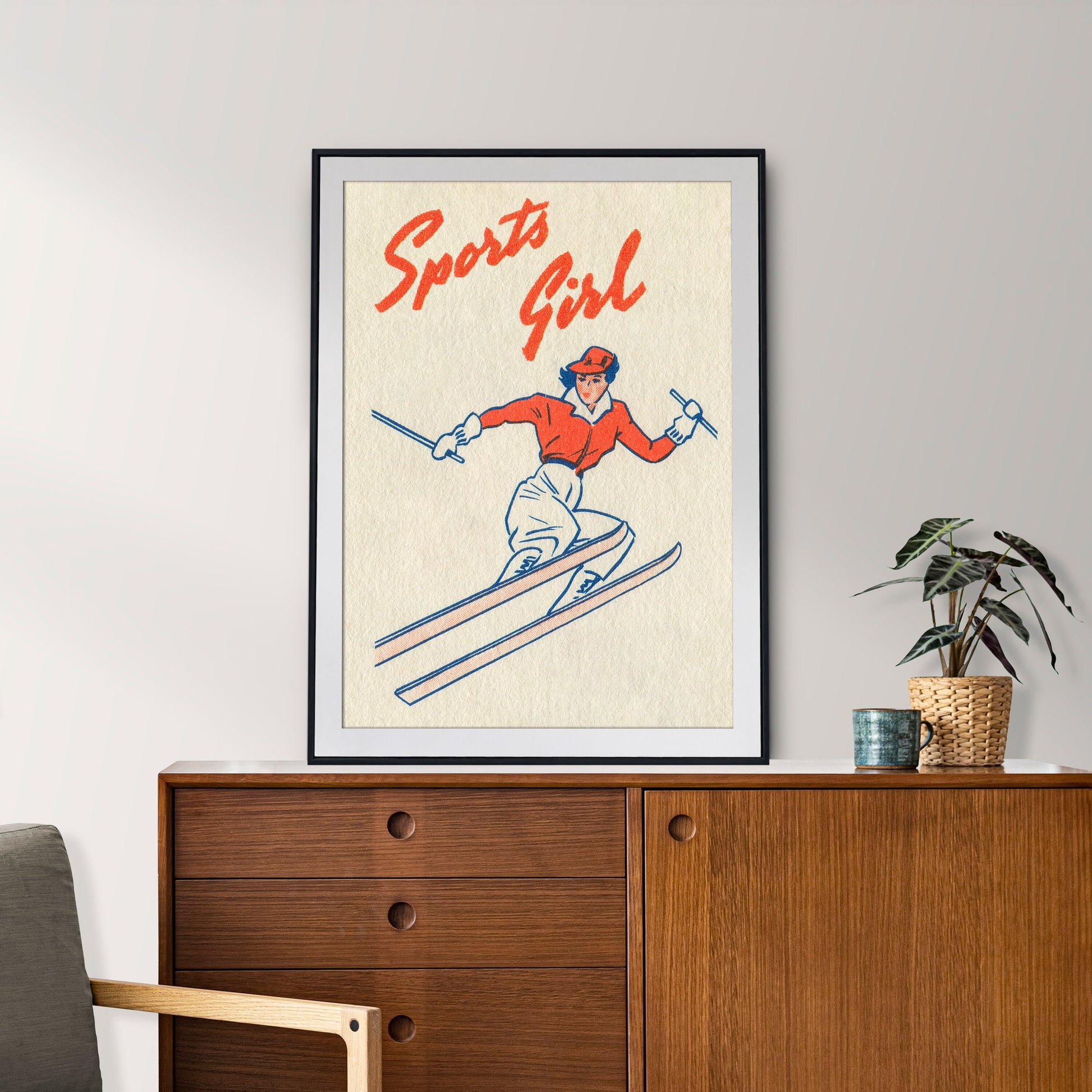 Sports Girl Vintage Skiing Print | Winter Sports Decor | Retro Home